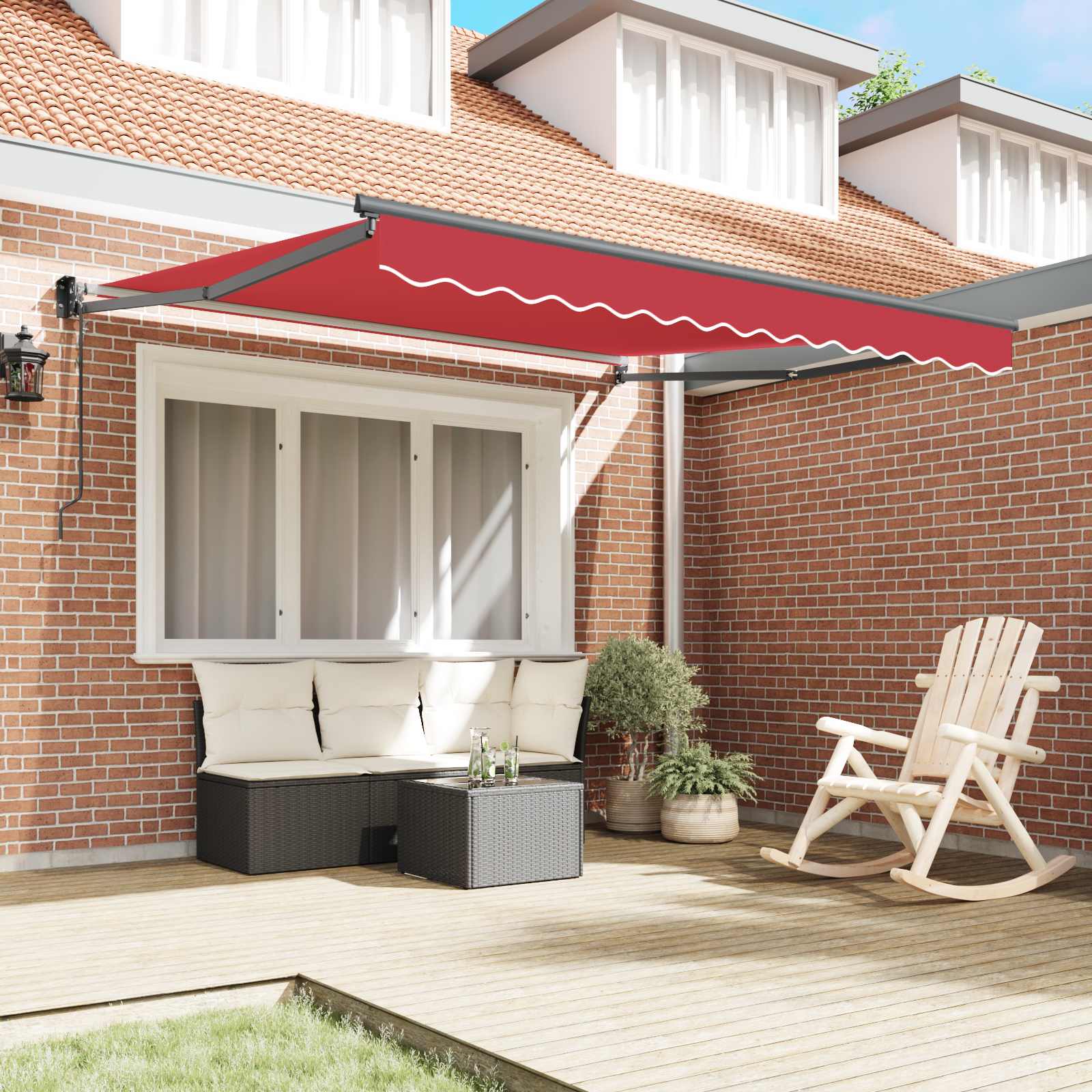 Skrovita tenda Crvena 350 x 250 cm Poliester i aluminij