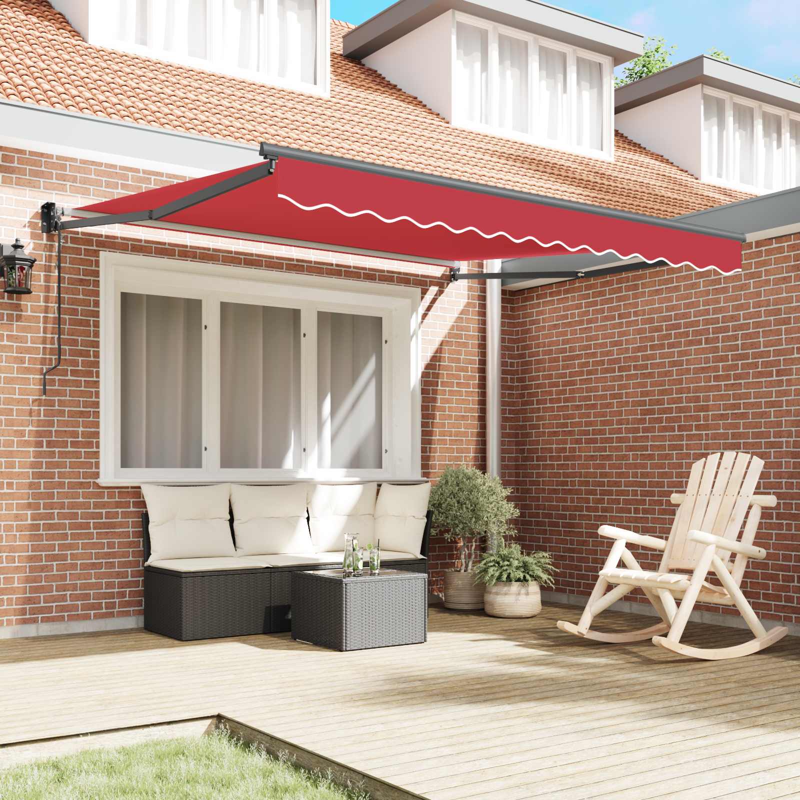 Skrovita tenda Crvena 350 x 250 cm Poliester i aluminij