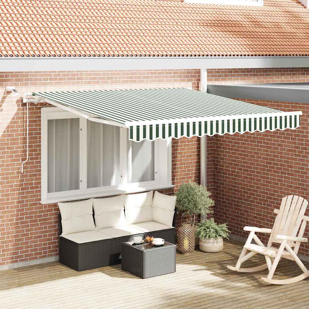 Skrovita tenda Zelena i bijela 350 x 250 cm Poliester i metal