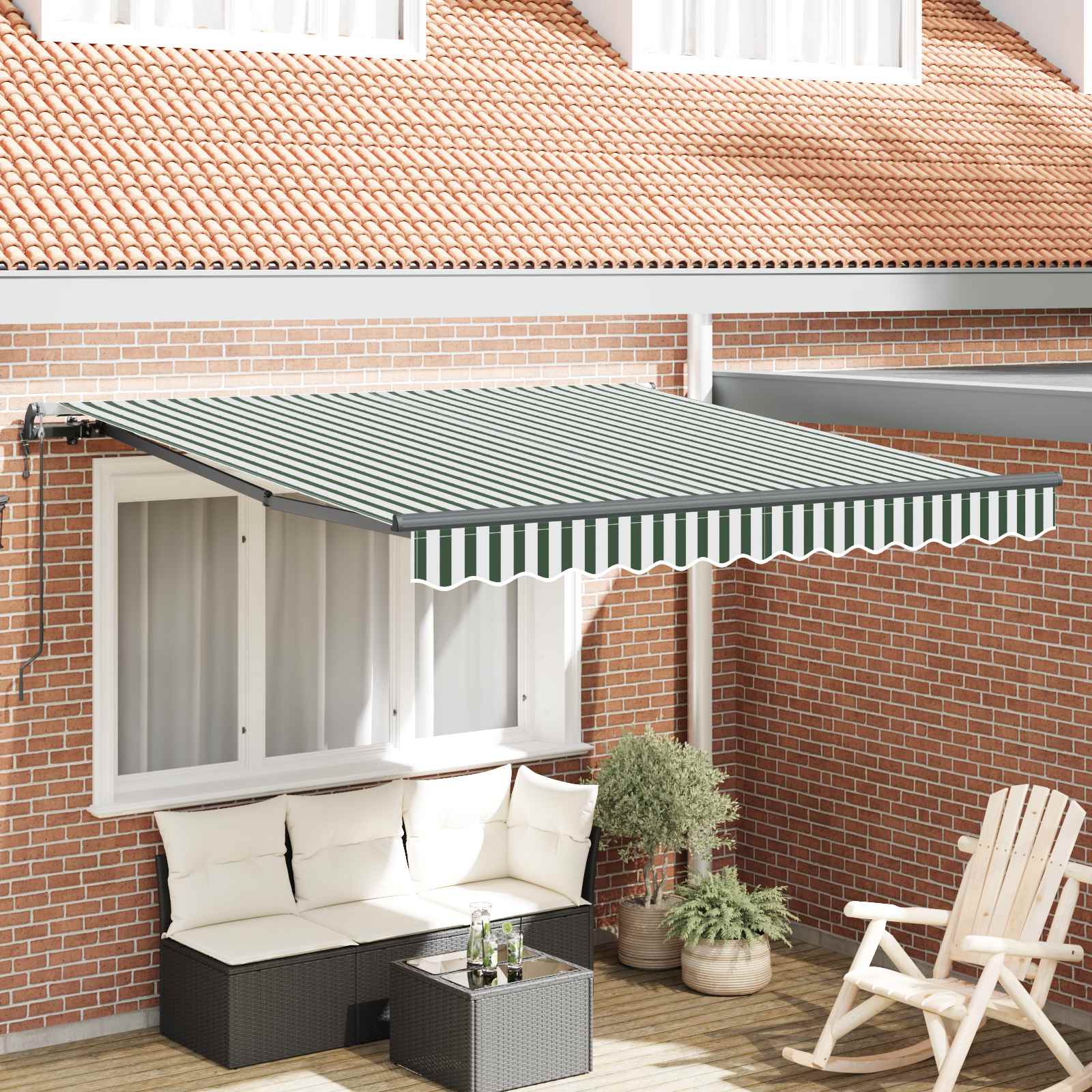 Skrovita tenda Zelena i bijela 350 x 250 cm Tkanina i Aluminij