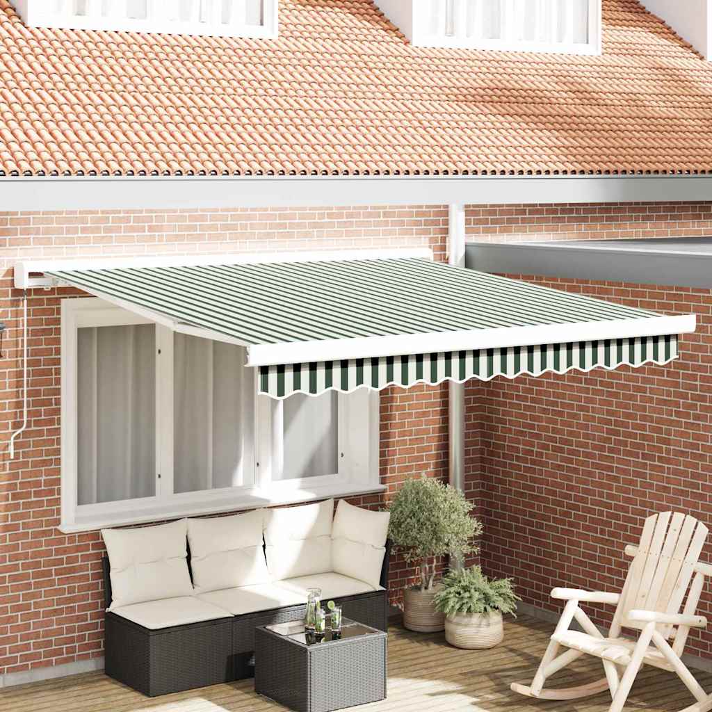 Skrovita tenda Zelena i bijela 350 x 250 cm Tkanina i Metal