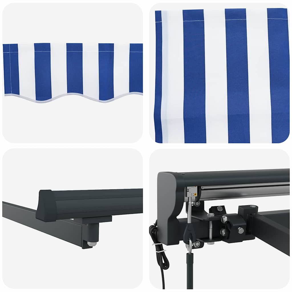 Skrovita tenda Plava i bijela 400 × 300 cm Poliester i aluminij