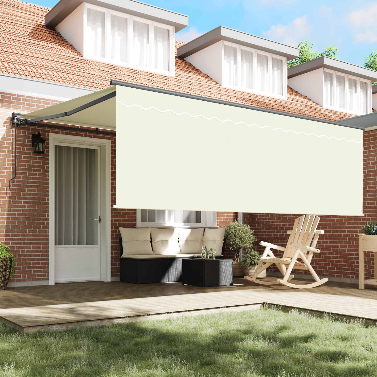 Skrovita tenda Krema 400 × 300 cm Poliester i aluminij