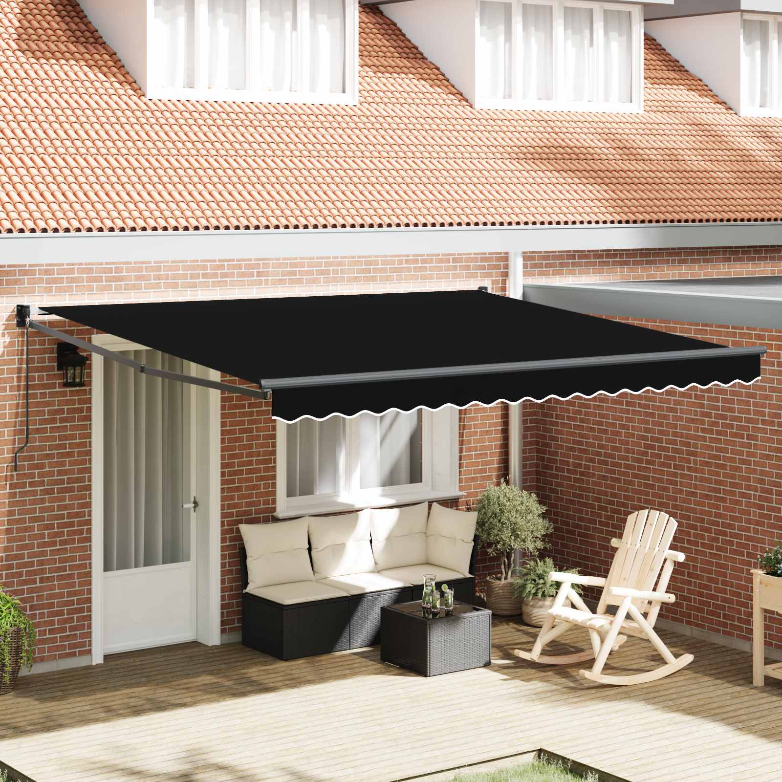 Skrovita tenda Crna 400 × 300 cm Poliester i aluminij