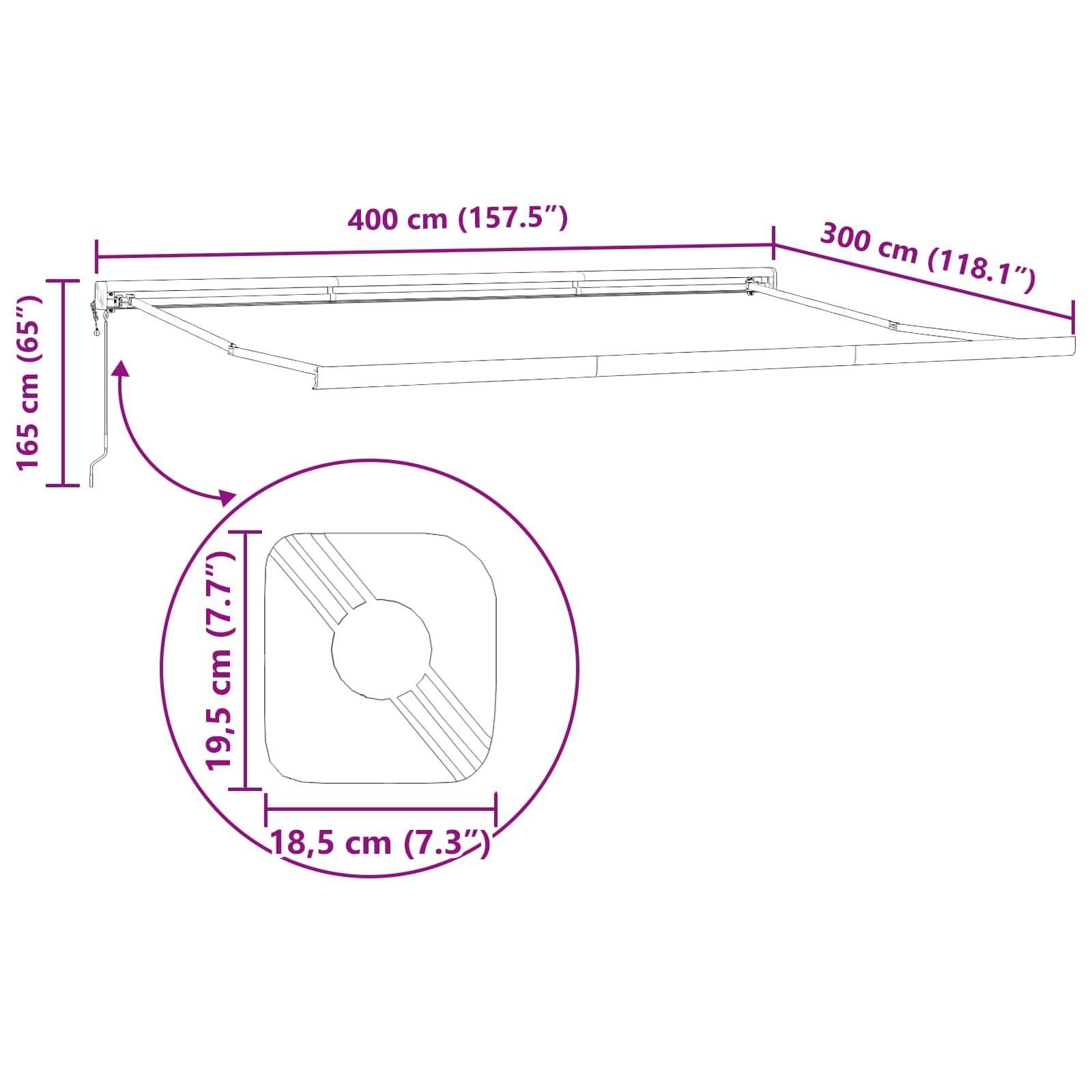 Skrovita tenda Bijelo 400 × 300 cm Tkanina i Metal