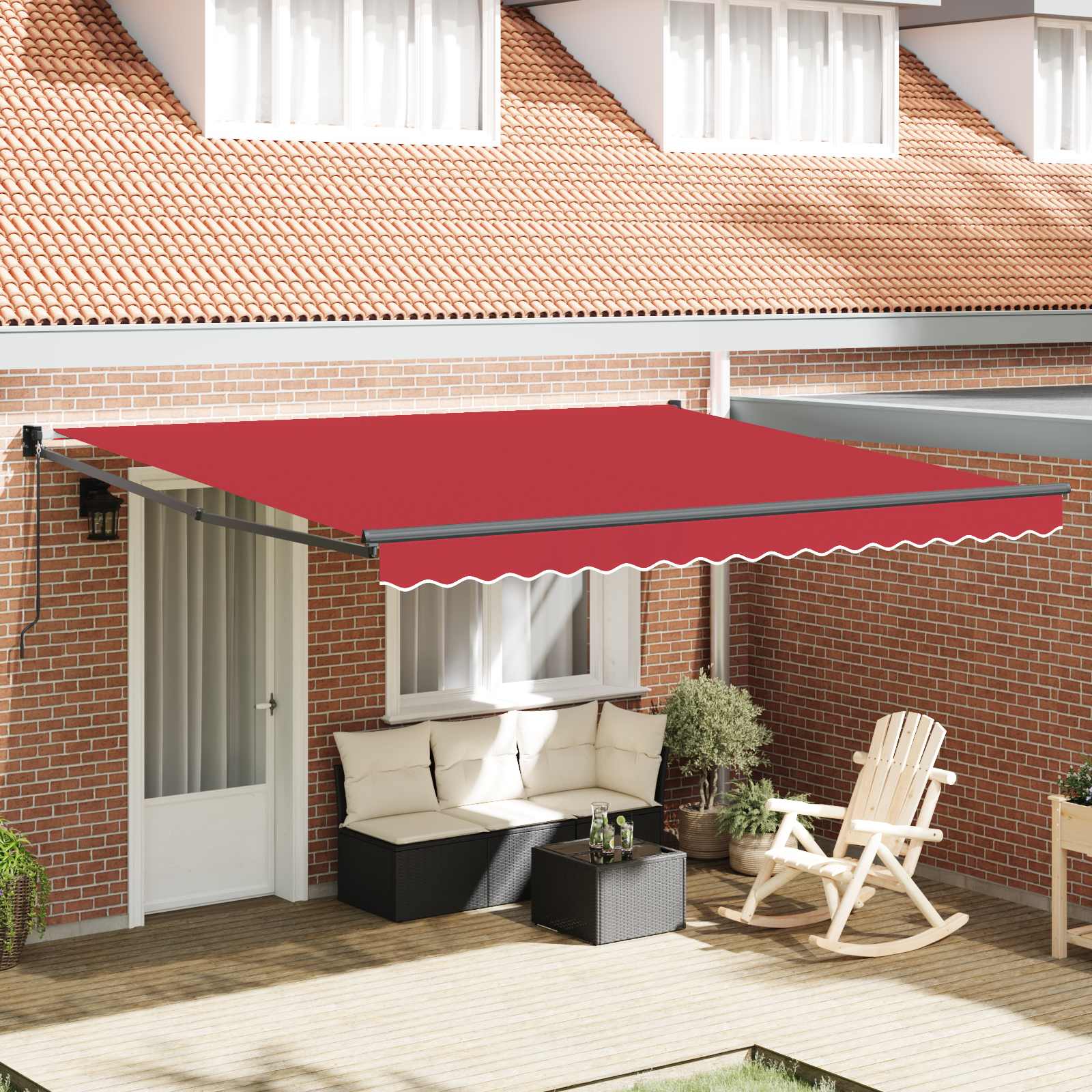 Skrovita tenda Crvena 400 × 300 cm Poliester i aluminij