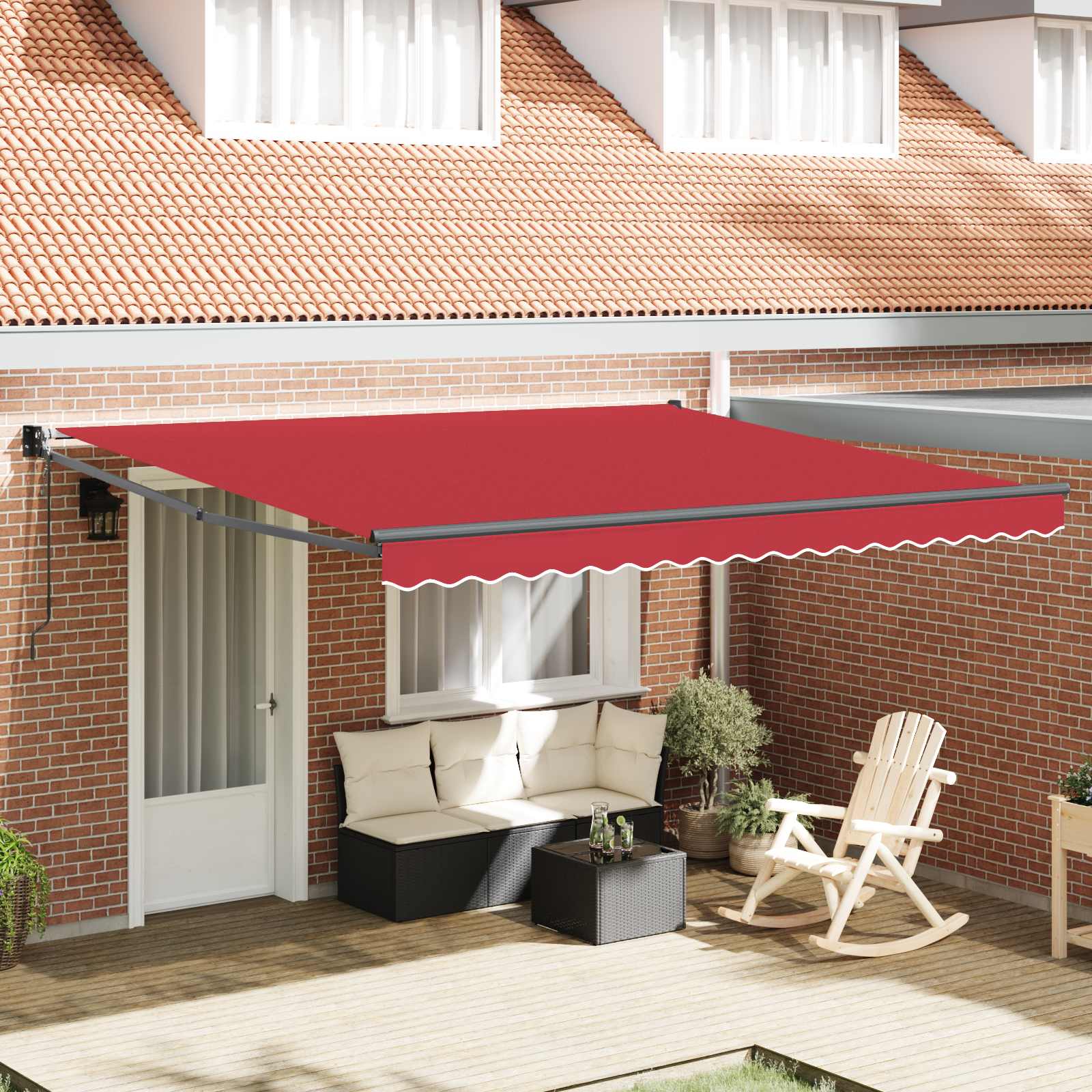 Skrovita tenda Crvena 400 × 300 cm Poliester i aluminij