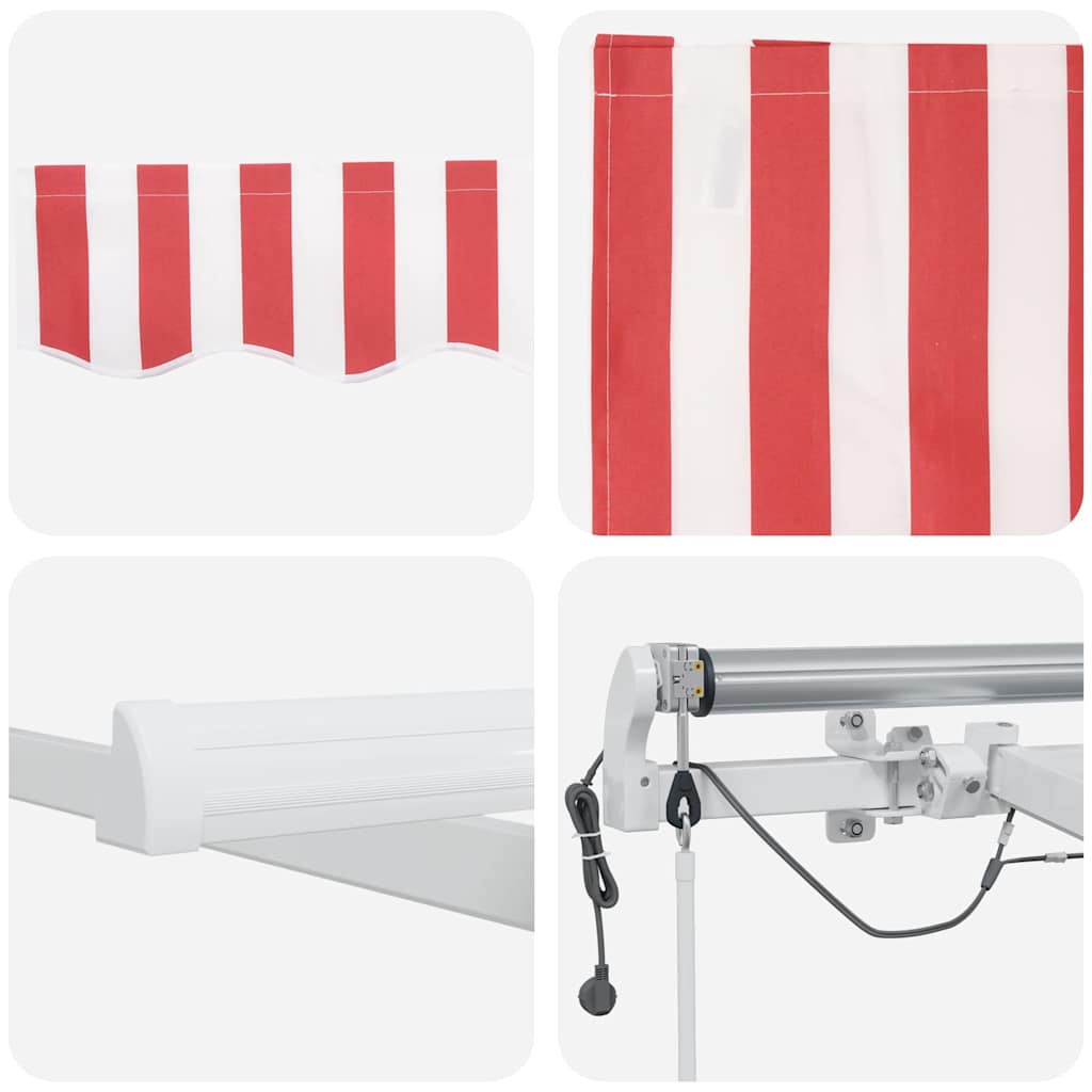 Skrovita tenda Crvena i bijela 400 × 350 cm Poliester i metal