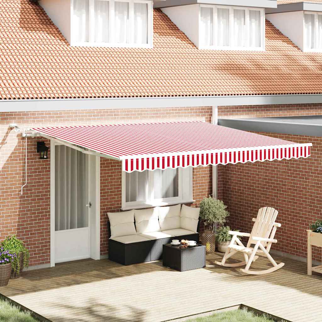 Skrovita tenda Crvena i bijela 400 × 350 cm Poliester i metal