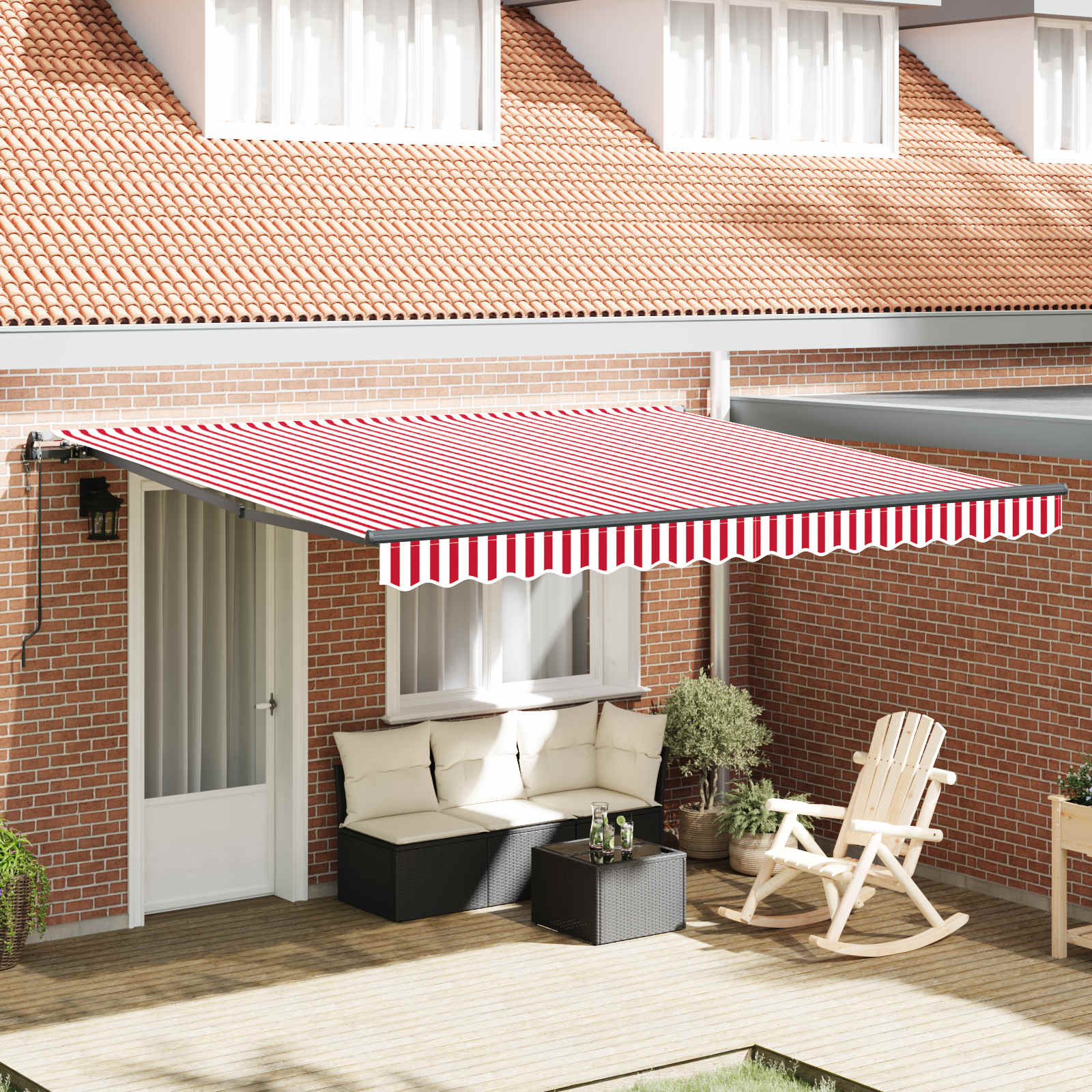 Skrovita tenda Crvena i bijela 400 × 350 cm Tkanina i Aluminij
