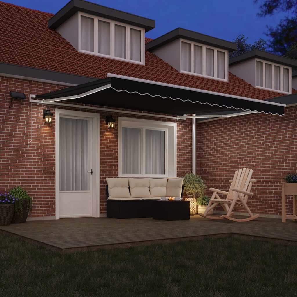 Skrovita tenda S LED lampica Crna 400 × 300 cm Tkanina i čelik