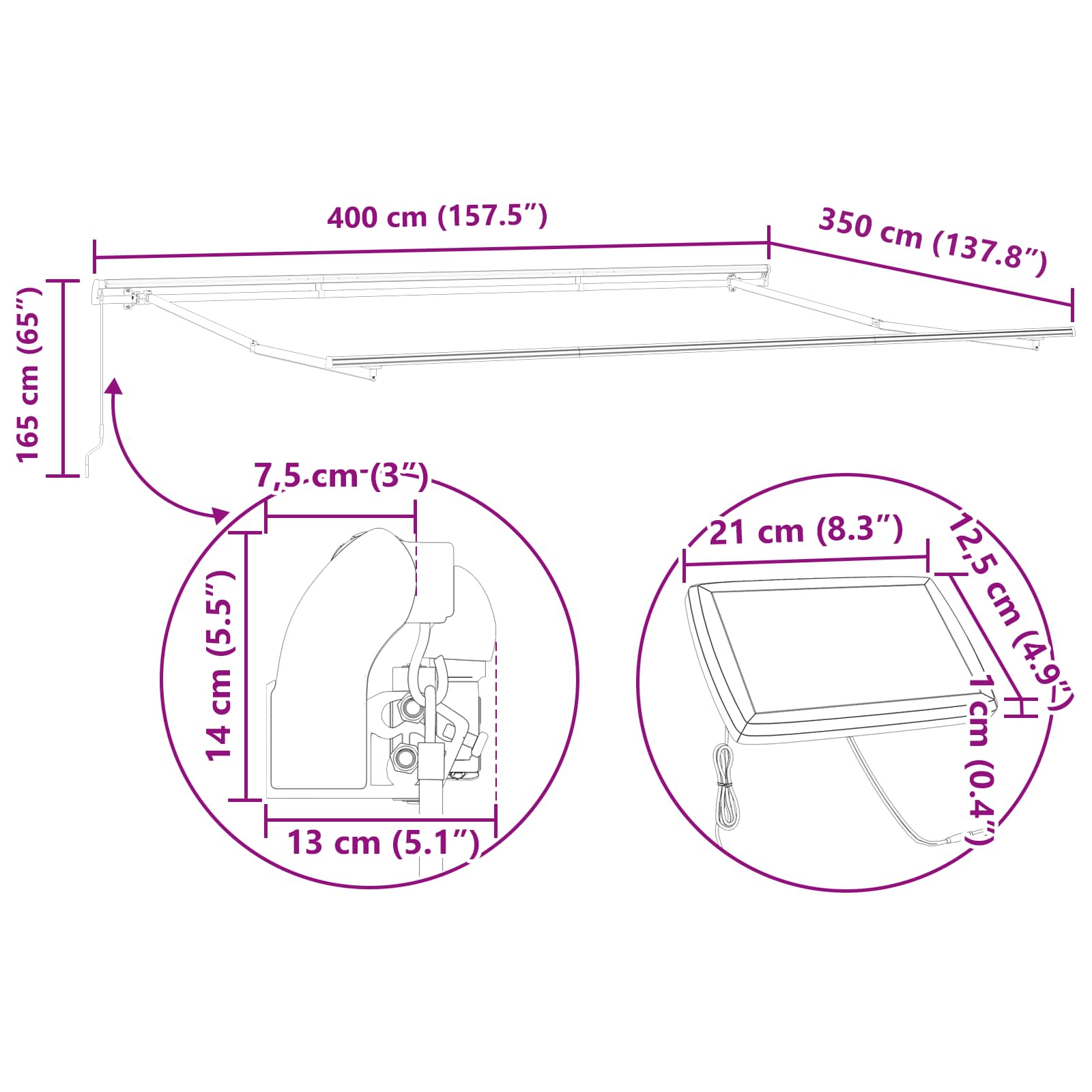 Skrovita tenda S LED lampica Bež 400 ×350 cm tkanina