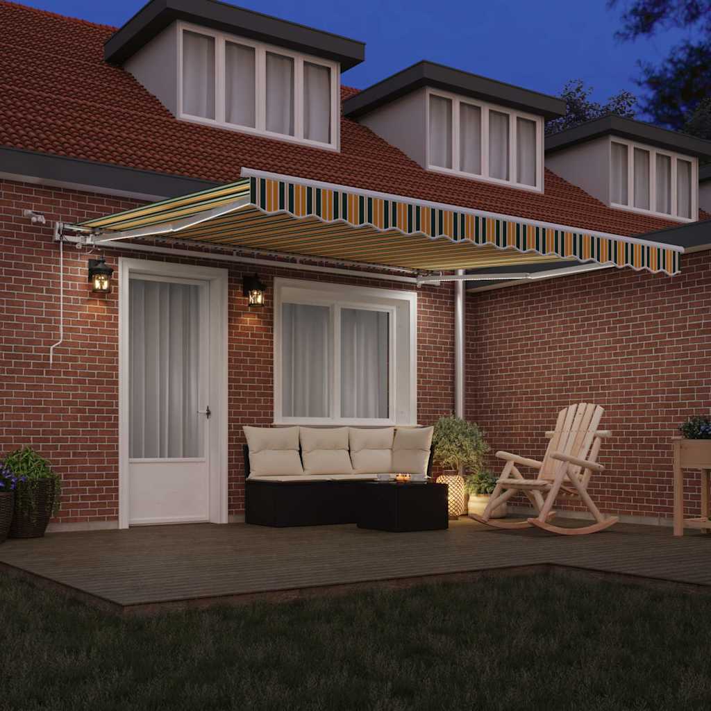 Skrovita tenda Zelena i žuta 400 × 350 cm Poliester i metal