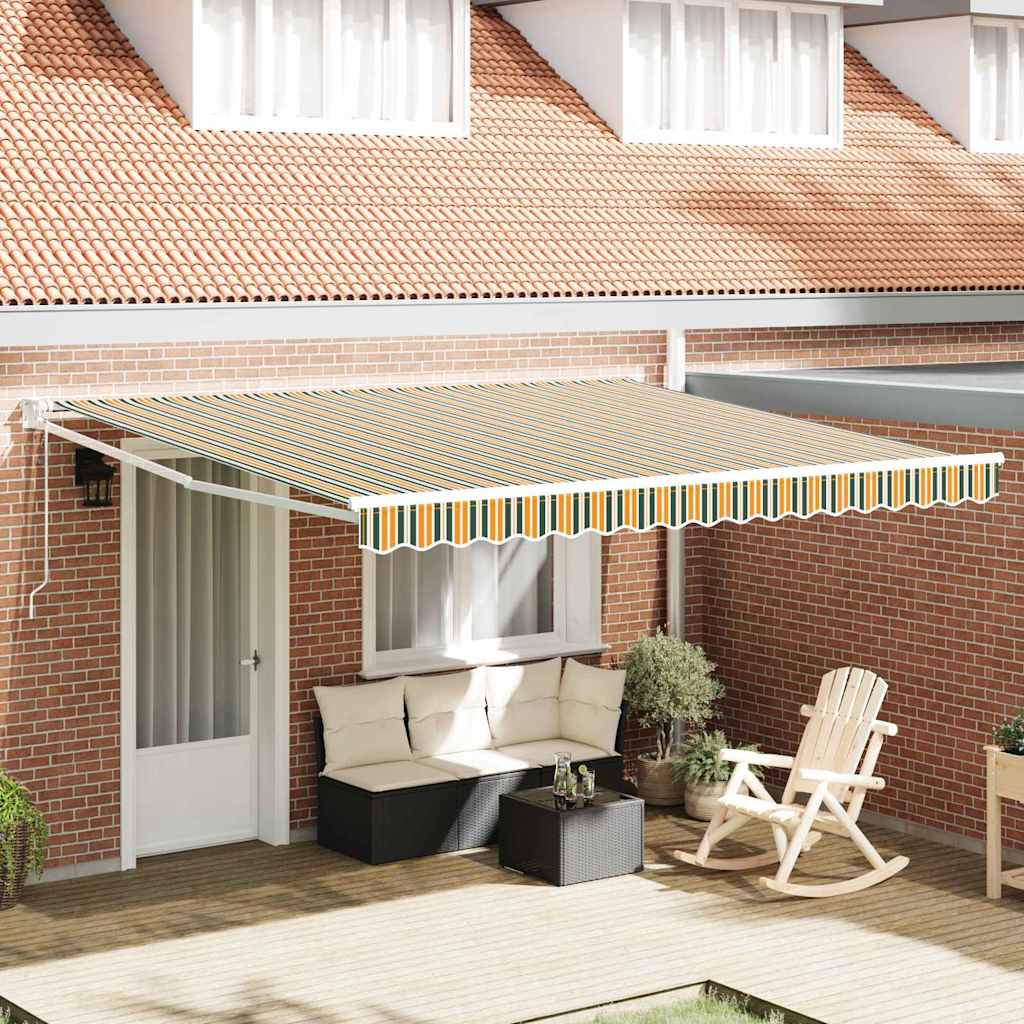 Skrovita tenda Zelena i bijela 400 × 300 cm Tkanina i čelik