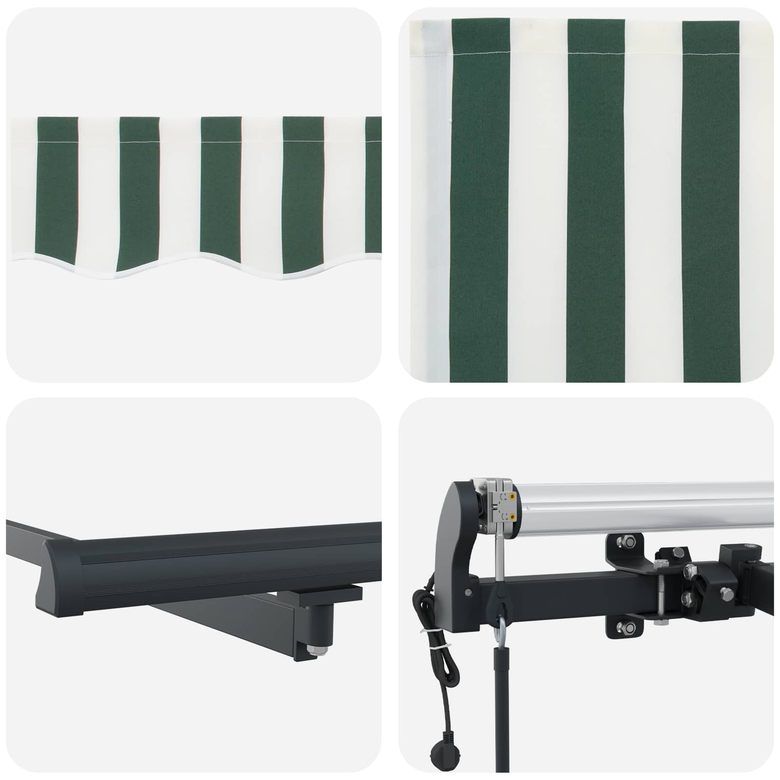 Skrovita tenda Zelena i bijela 400 × 350 cm Tkanina i Aluminij