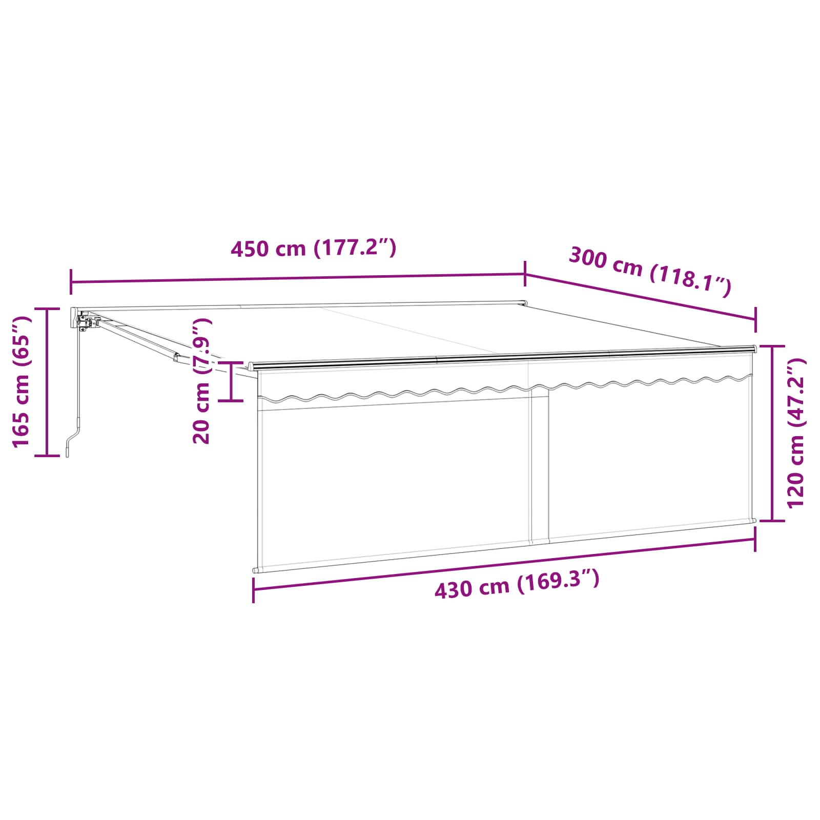Skrovita tenda Plava i bijela 400 × 300 cm Poliester i aluminij