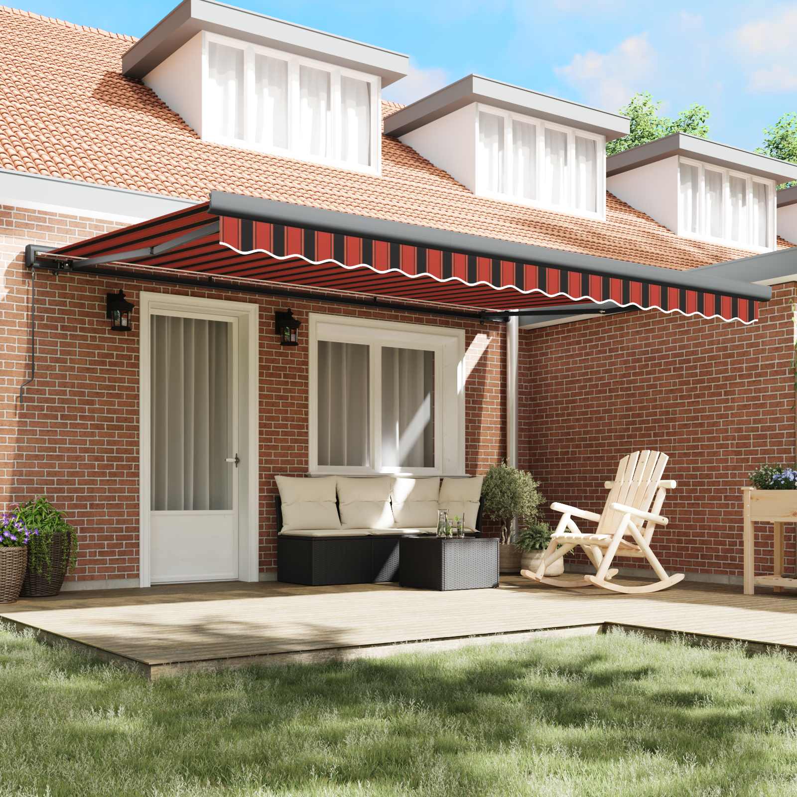 Skrovita tenda Crvena i Crna 450 × 300 cm Tkanina i Metal