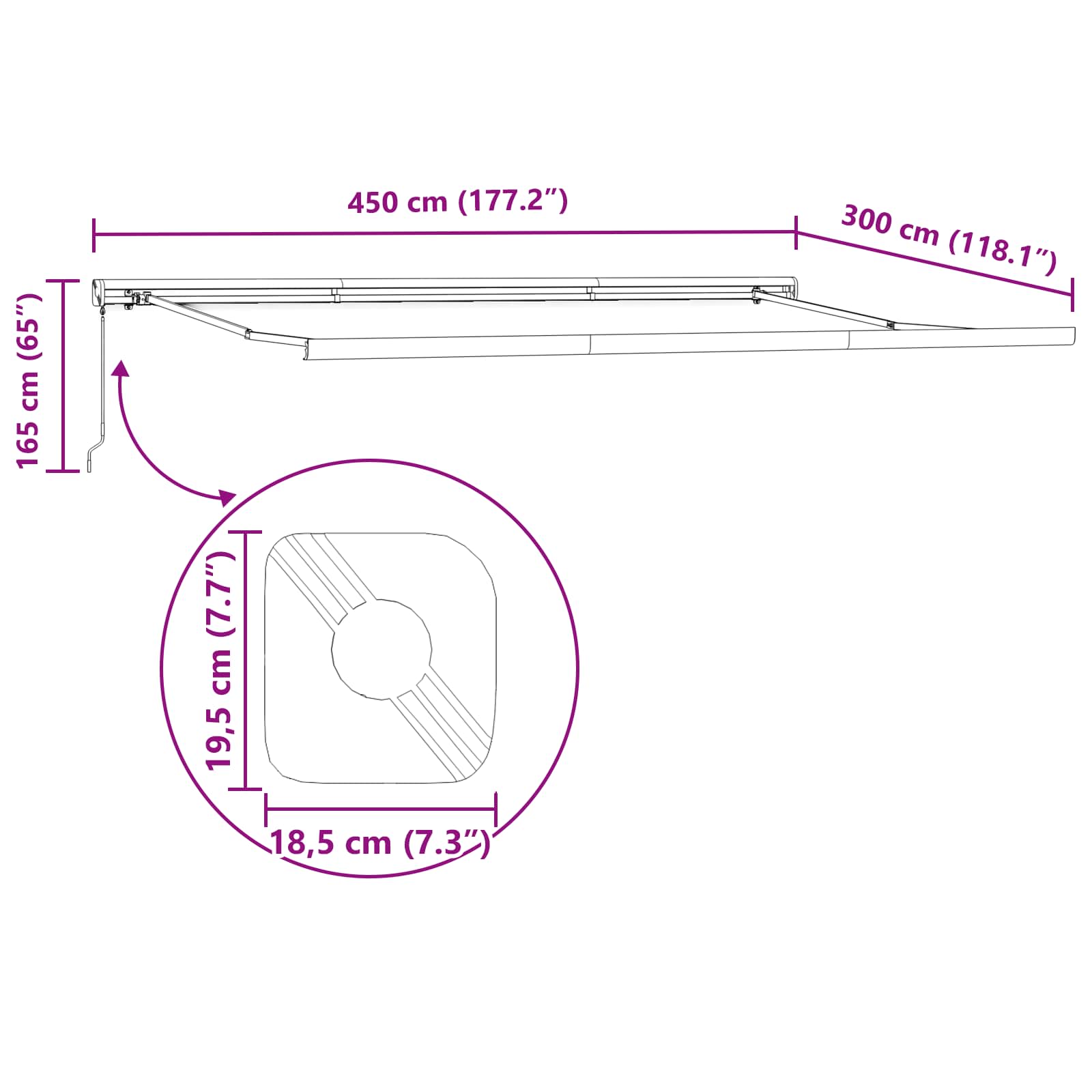 Skrovita tenda Crvena i Crna 450 × 300 cm Tkanina i Metal