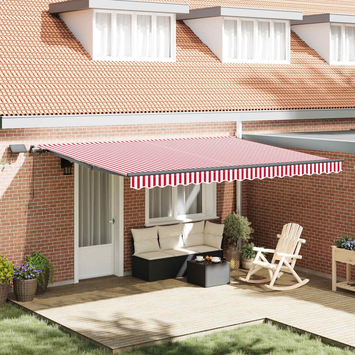 Skrovita tenda Crvena i bijela 450 ×300 cm tkanina