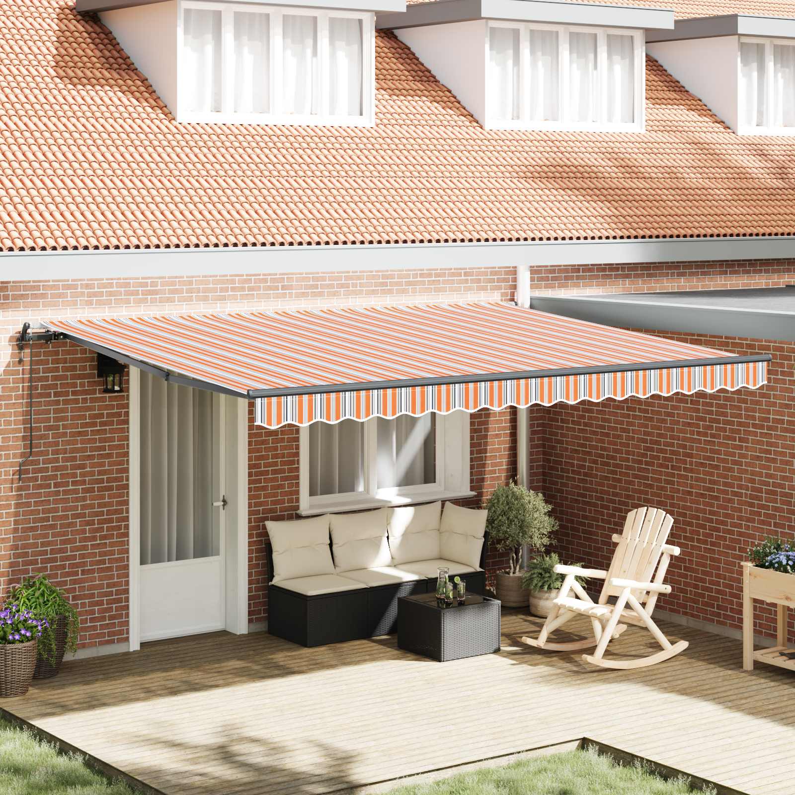 Skrovita tenda Šareni 450 × 300 cm Tkanina i Aluminij