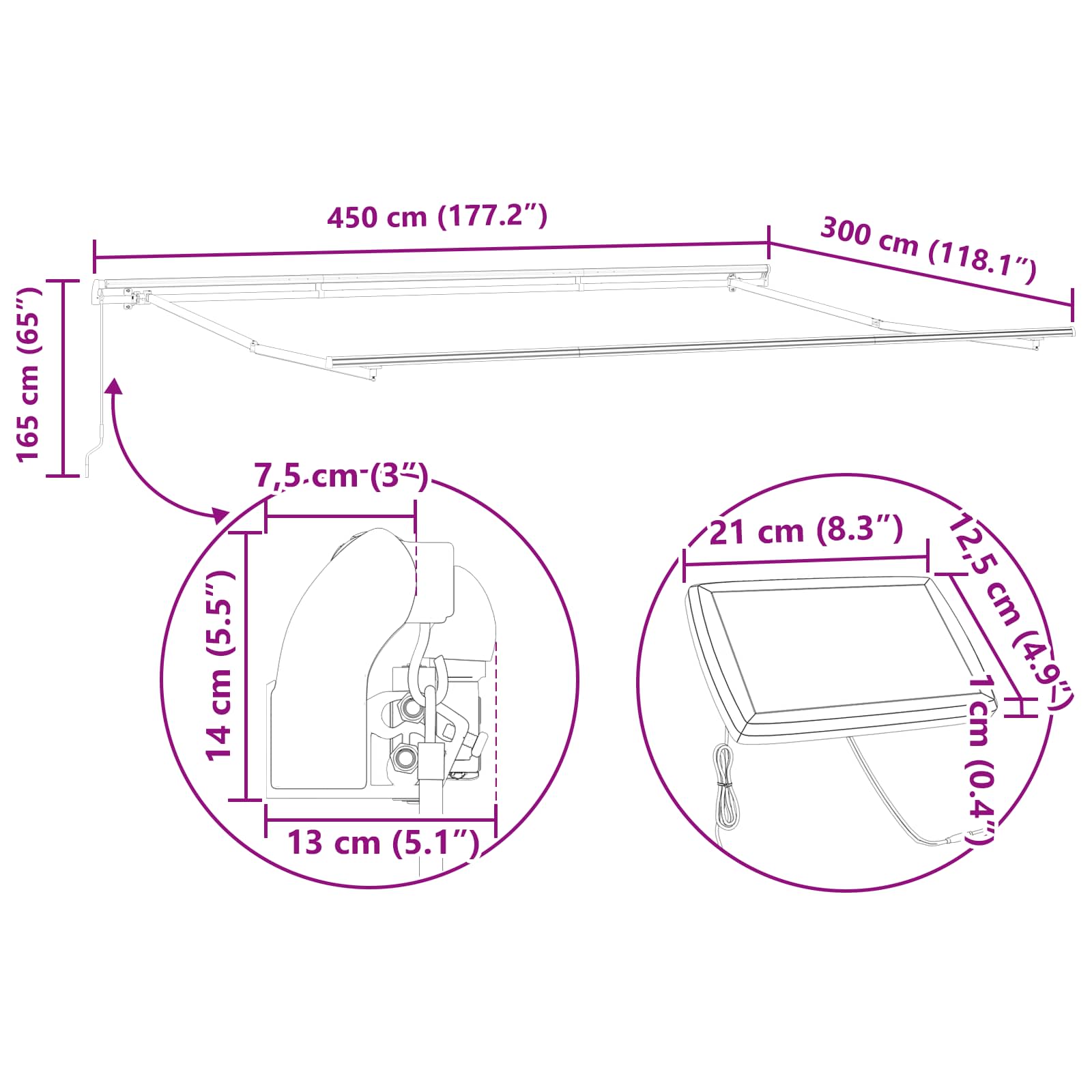 Skrovita tenda Šareni 450 ×300 cm tkanina
