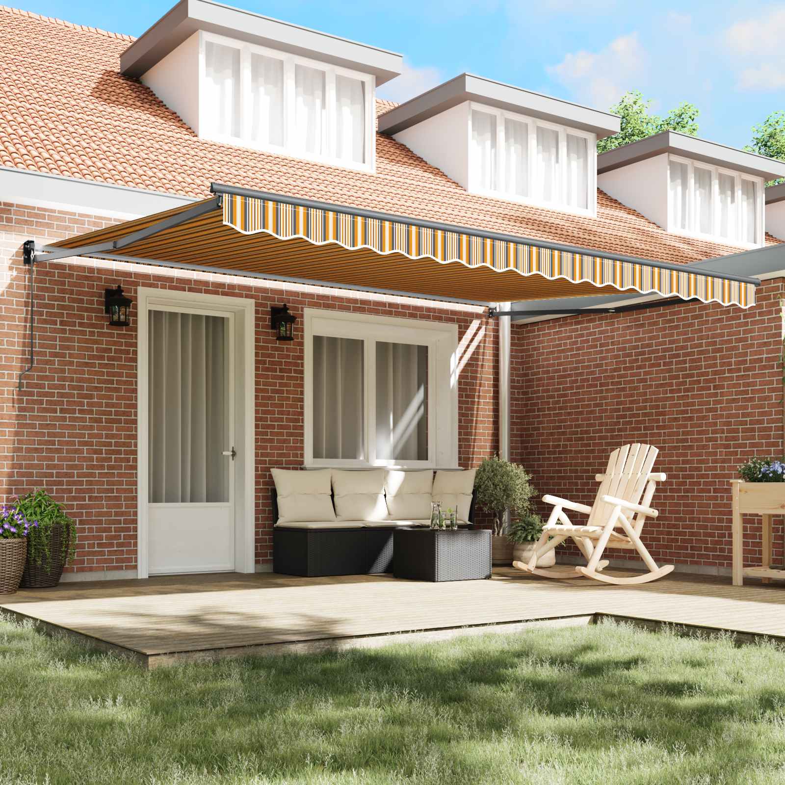 Skrovita tenda Šareni 450 × 300 cm Poliester i aluminij
