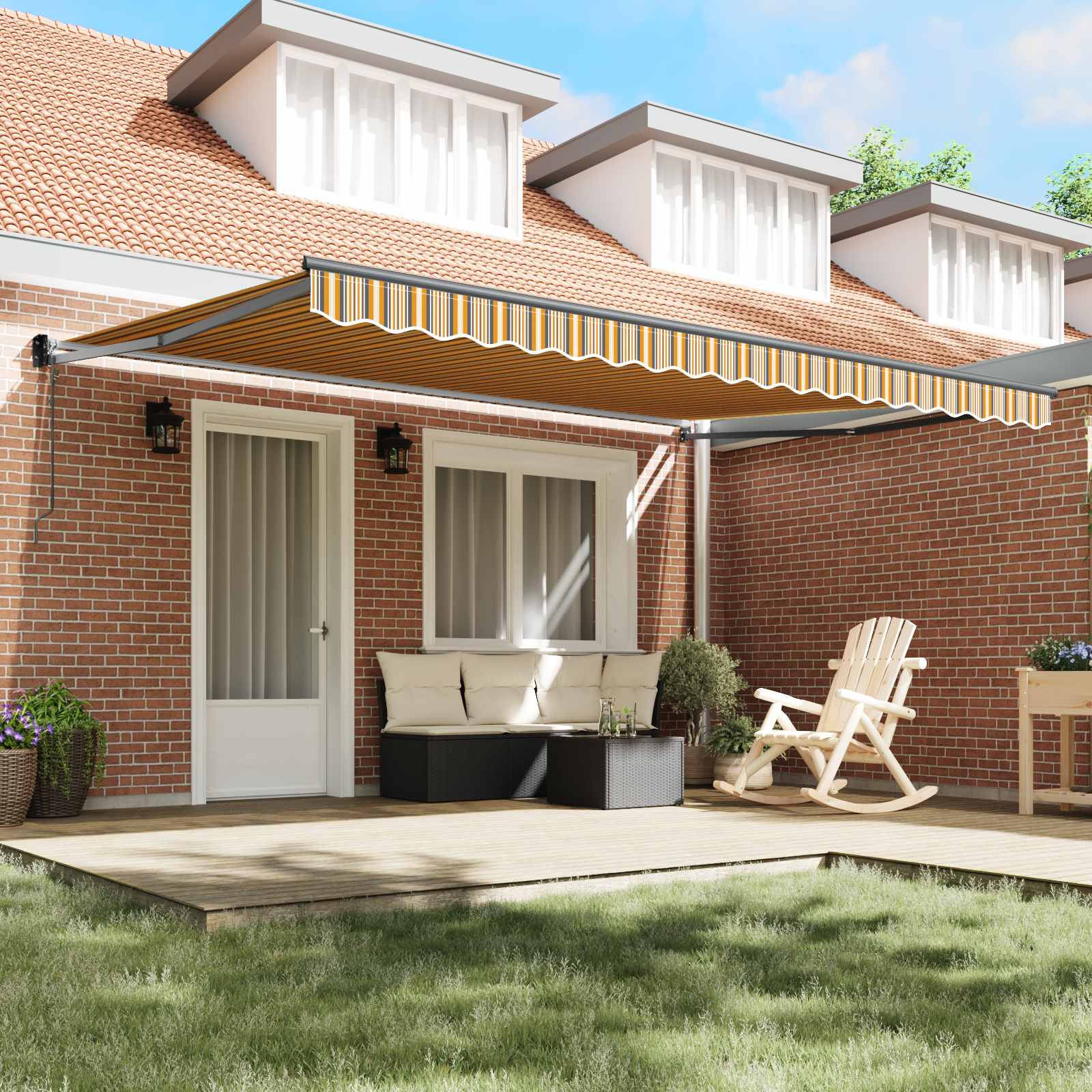 Skrovita tenda Šareni 450 × 300 cm Poliester i aluminij
