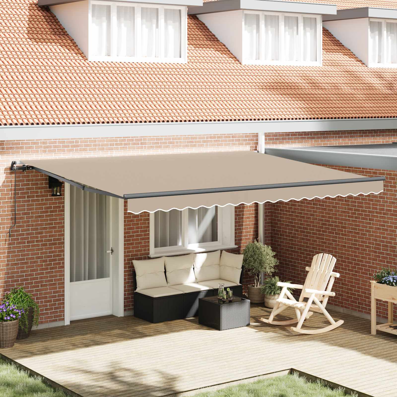 Skrovita tenda Bež 450 × 300 cm Poliester i čelik
