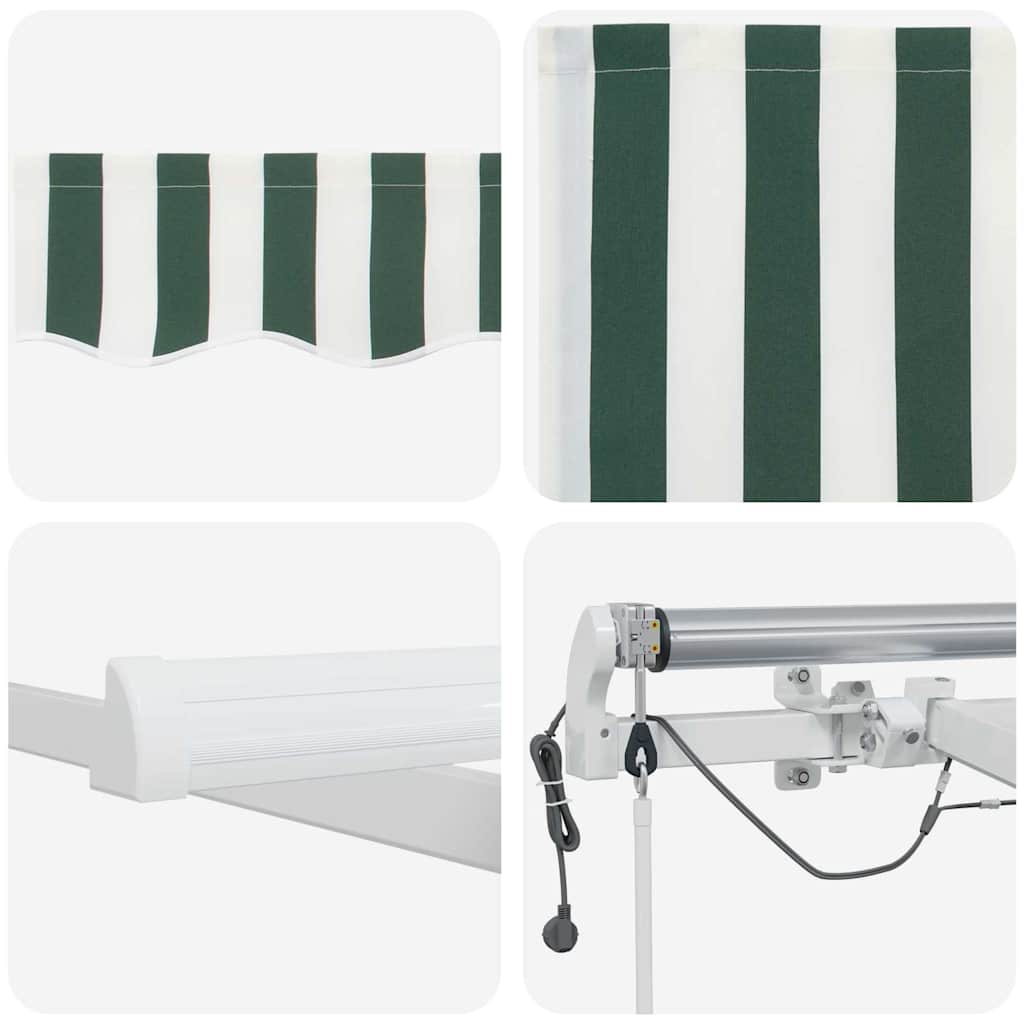 Skrovita tenda Zelena i bijela 450 × 300 cm Poliester i metal