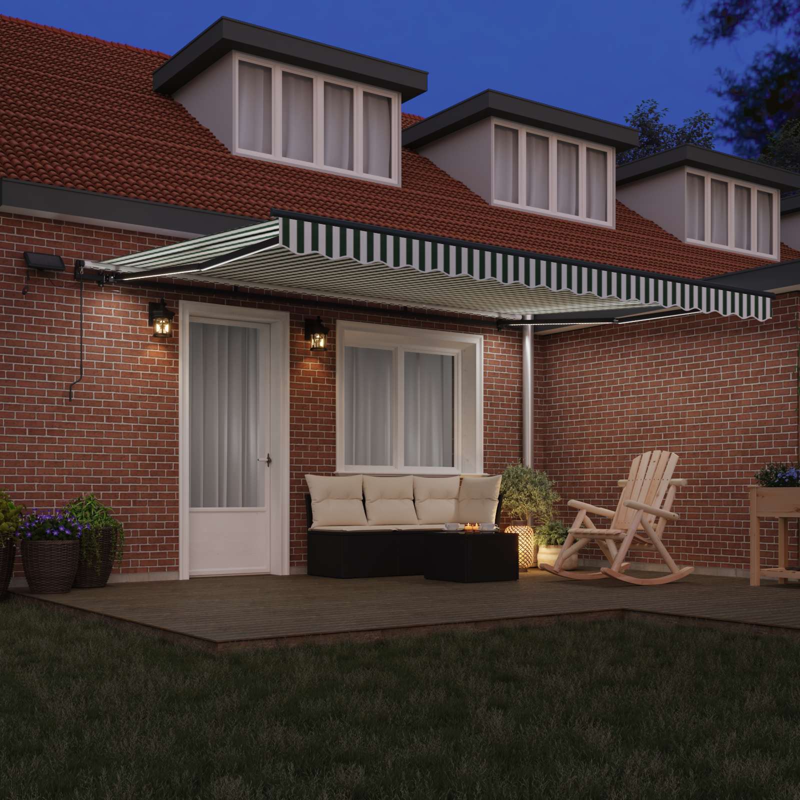 Skrovita tenda Zelena i bijela 450 ×300 cm tkanina