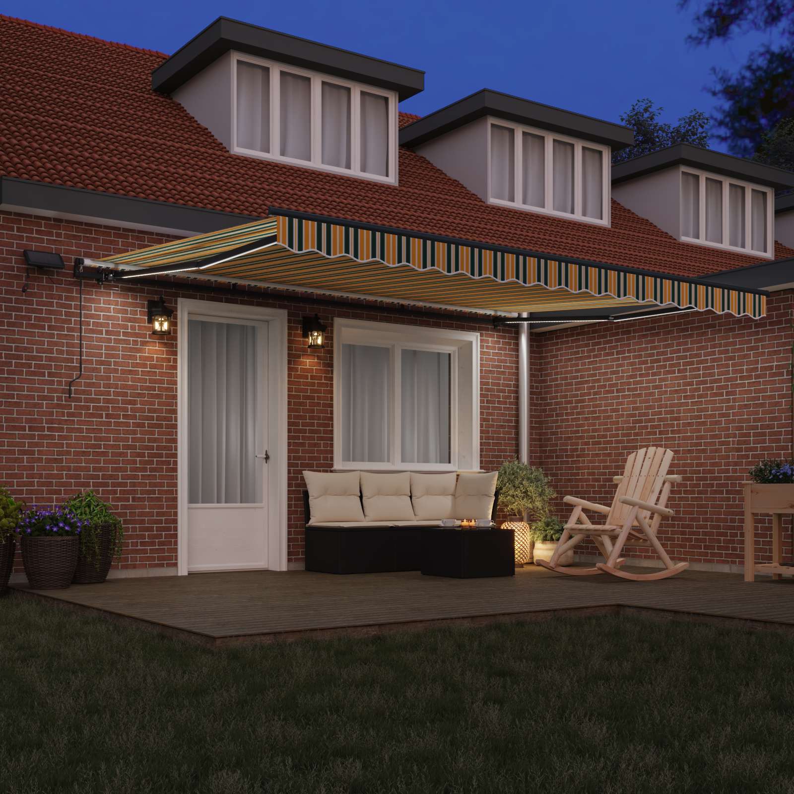 Skrovita tenda S LED lampica Zelena i žuta 450 ×350 cm tkanina