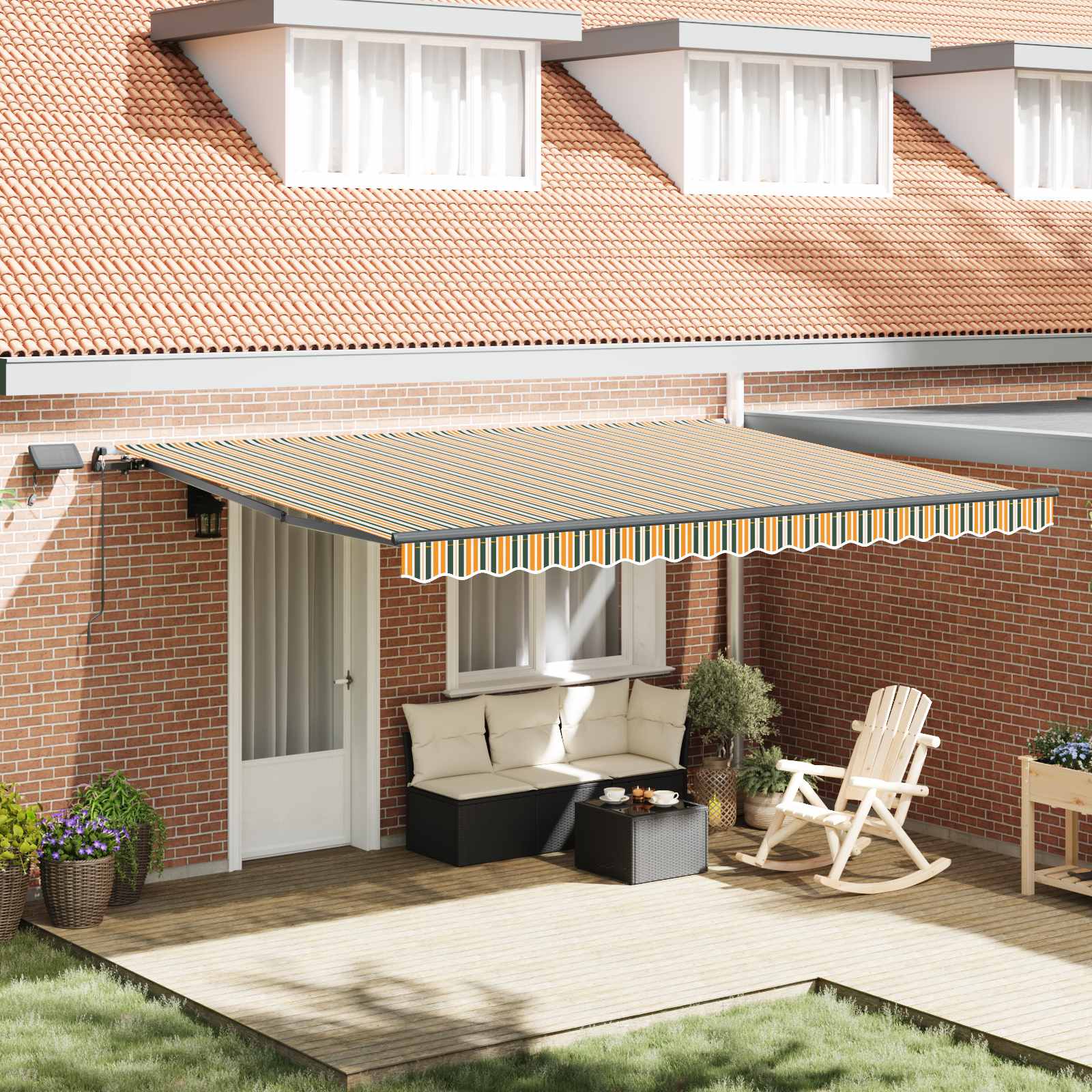 Skrovita tenda S LED lampica Zelena i žuta 450 ×350 cm tkanina