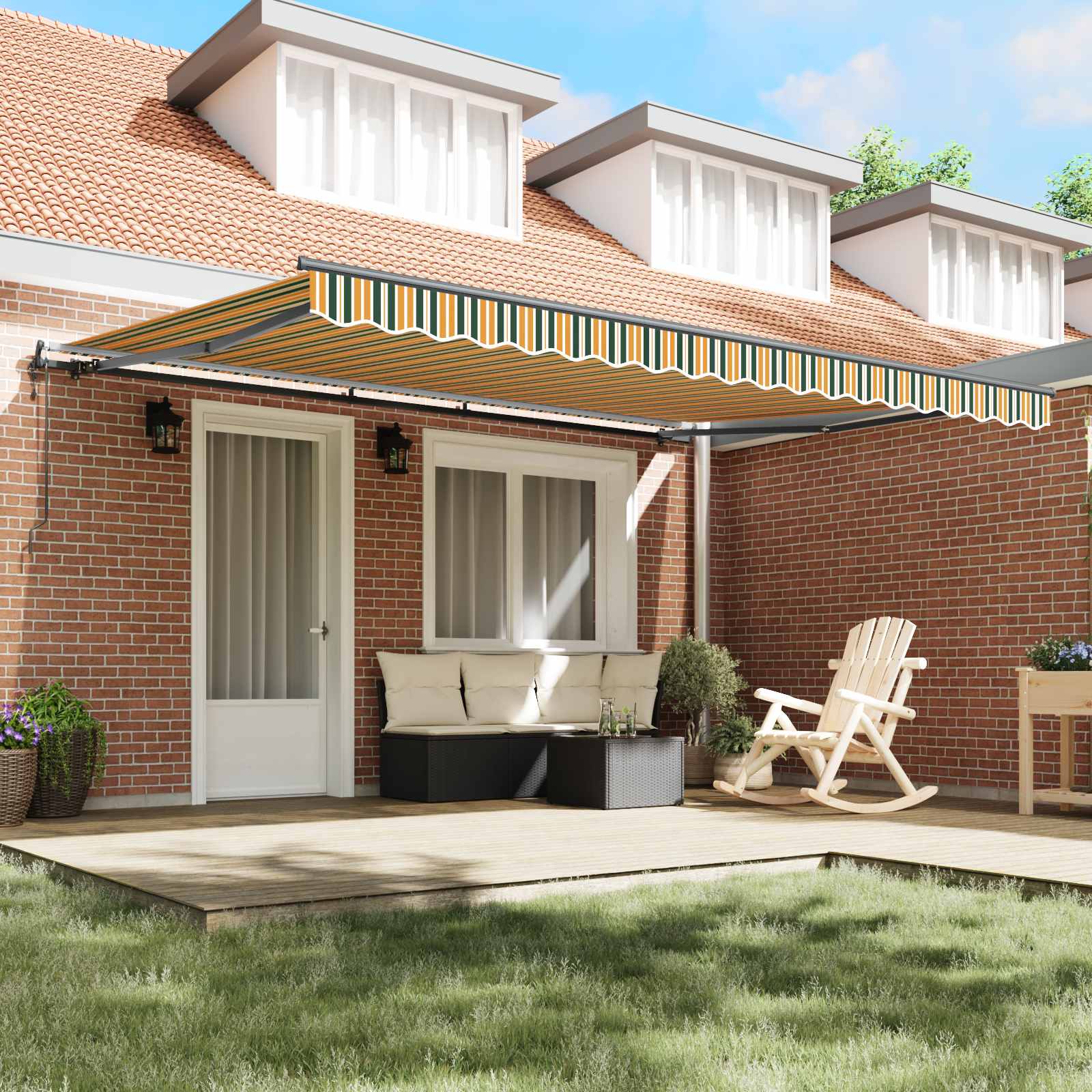 Skrovita tenda Zelena i žuta 450 × 350 cm Tkanina i Aluminij