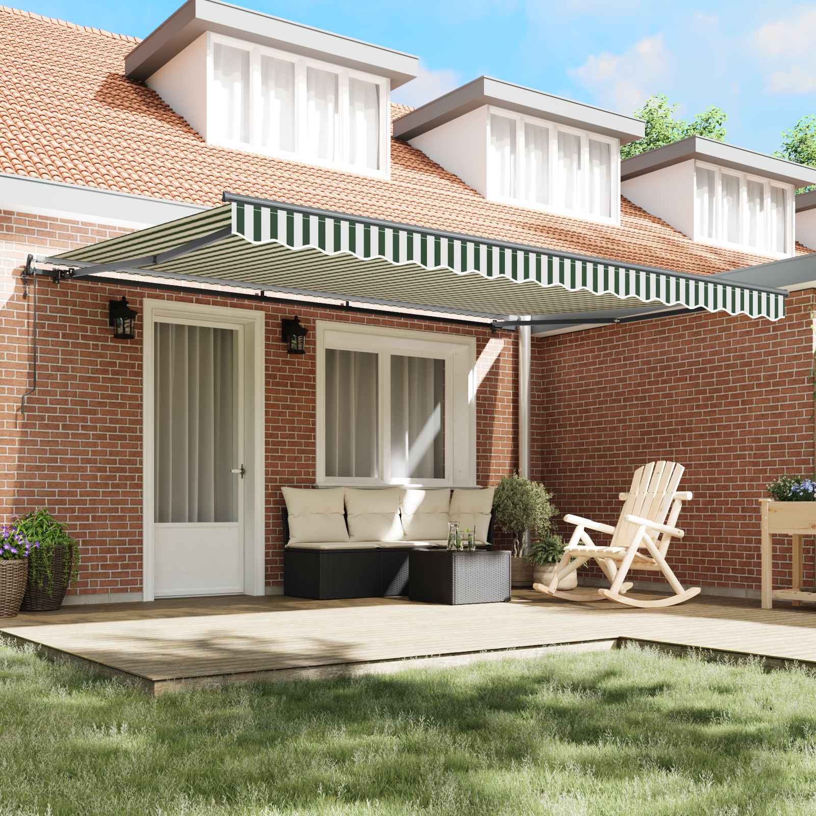 Povlačivi tende Zelena i bijela 450 × 350 cm Tkanina i Aluminij