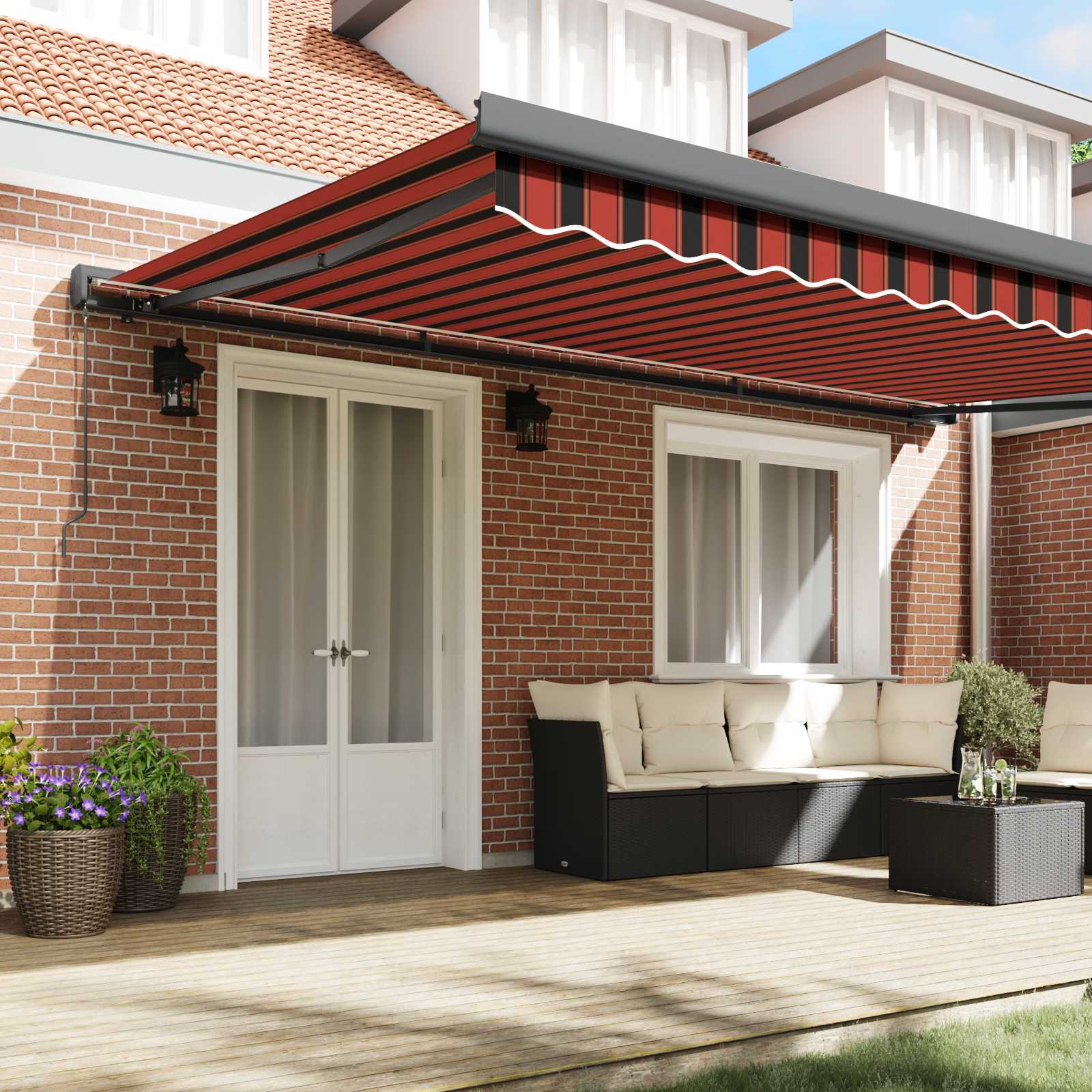 Skrovita tenda Crvena i Crna 500 × 300 cm Tkanina i Metal