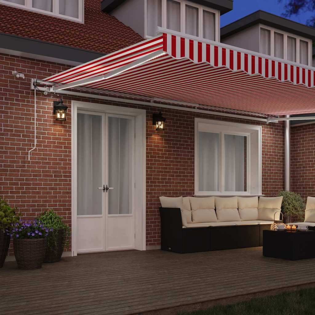 Skrovita tenda Crvena i bijela 500 × 300 cm Poliester i metal