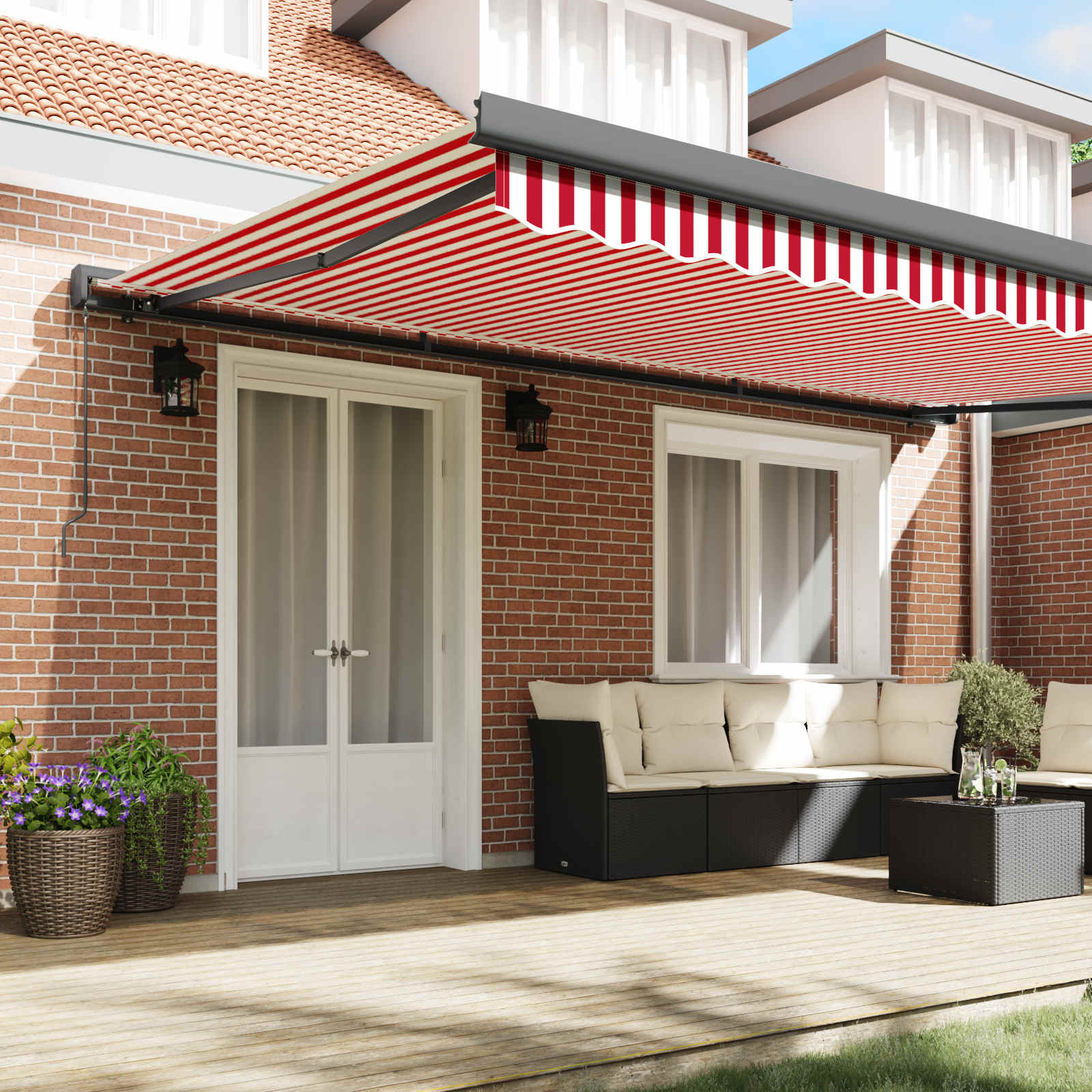 Skrovita tenda Crvena i bijela 500 × 300 cm Tkanina i Metal