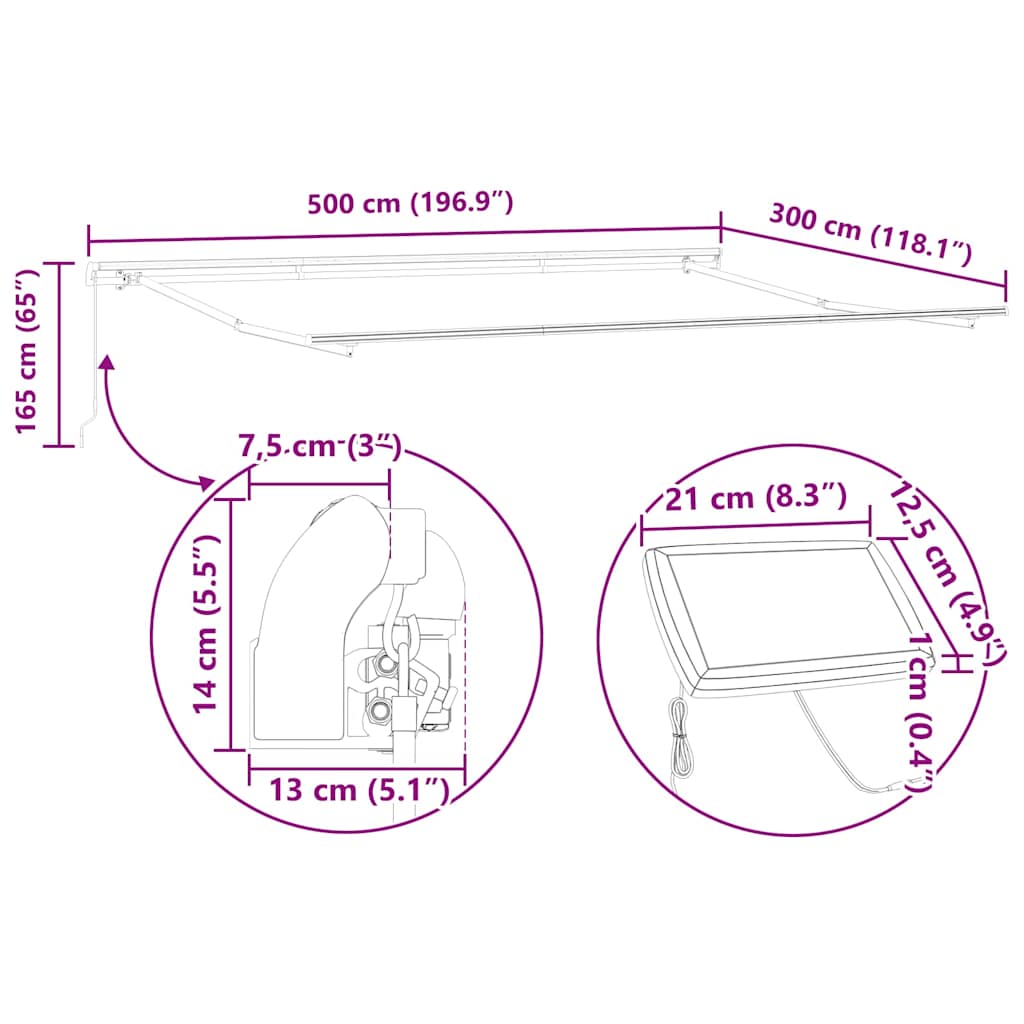 Skrovita tenda Šareni 500 × 300 cm Tkanina i čelik