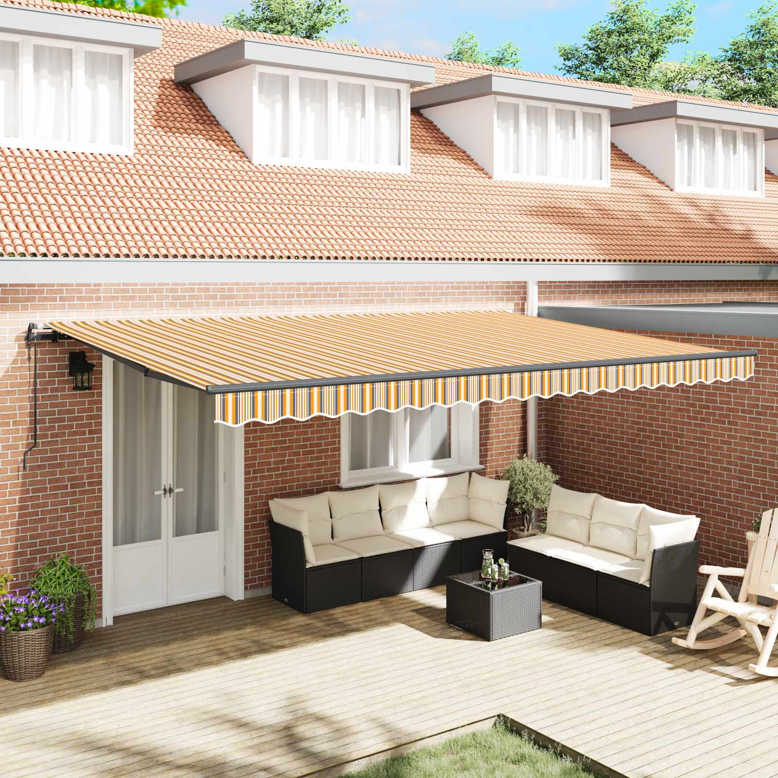 Skrovita tenda Šareni 500 × 300 cm Tkanina i Aluminij