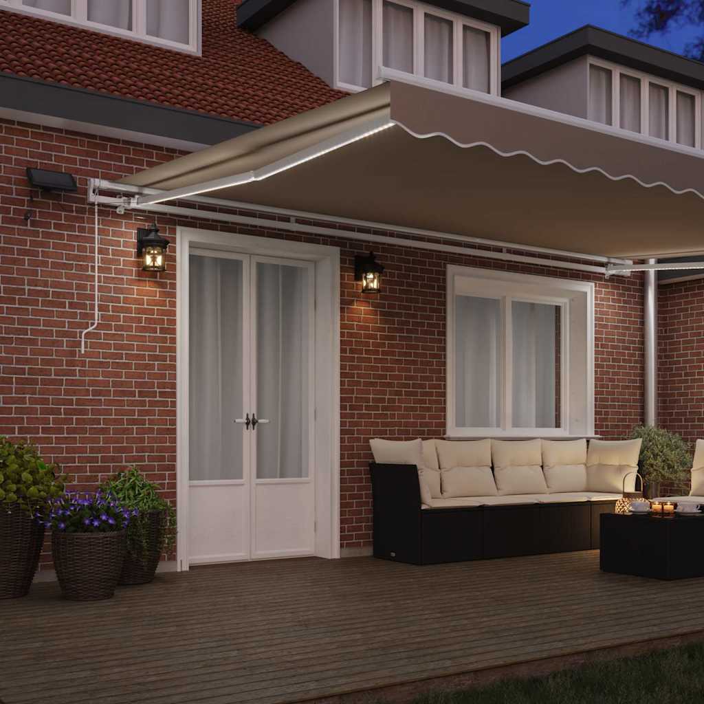 Skrovita tenda S LED lampica Bež 500 × 300 cm Tkanina i čelik
