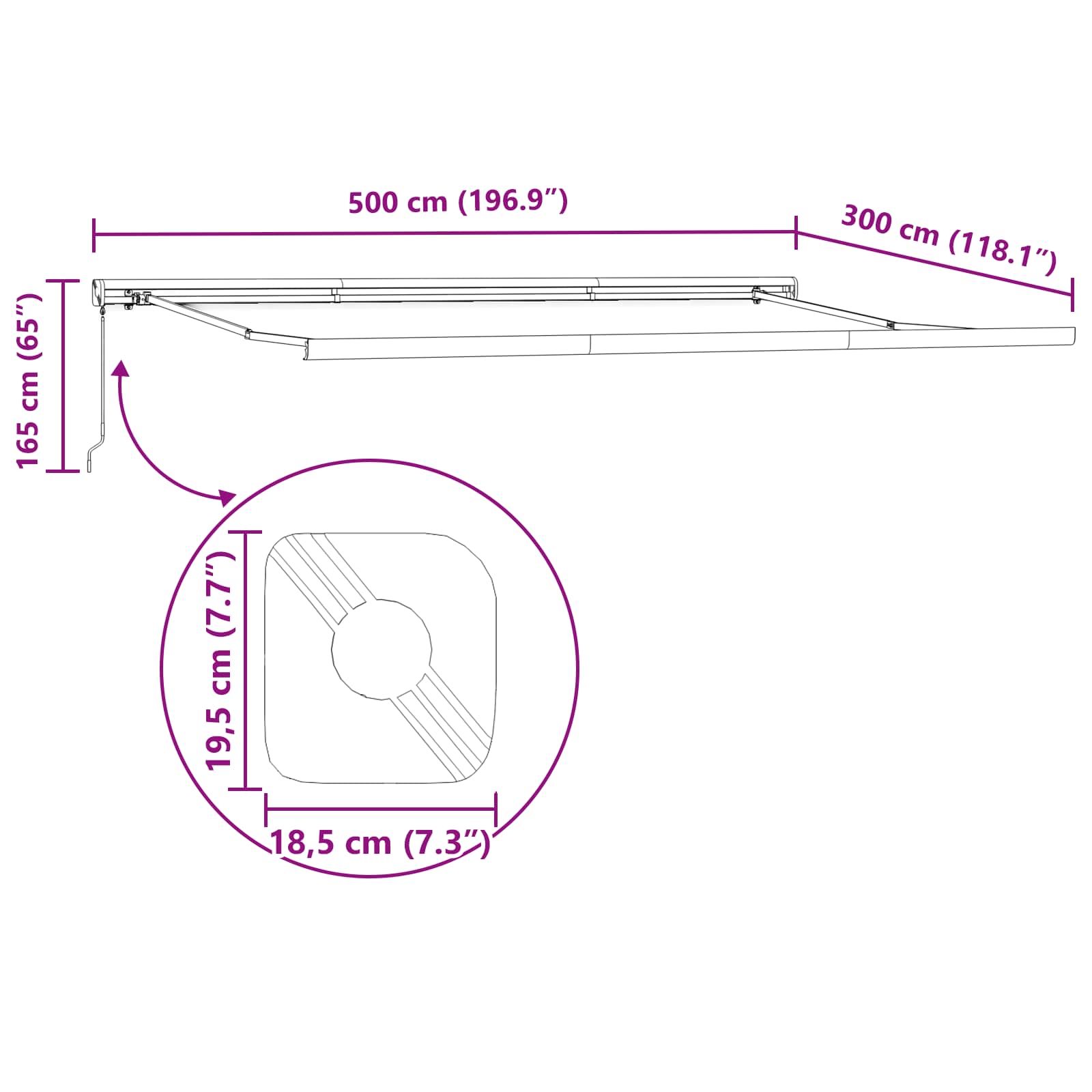 Skrovita tenda Svijetlo siva 500 × 300 cm Tkanina i Metal