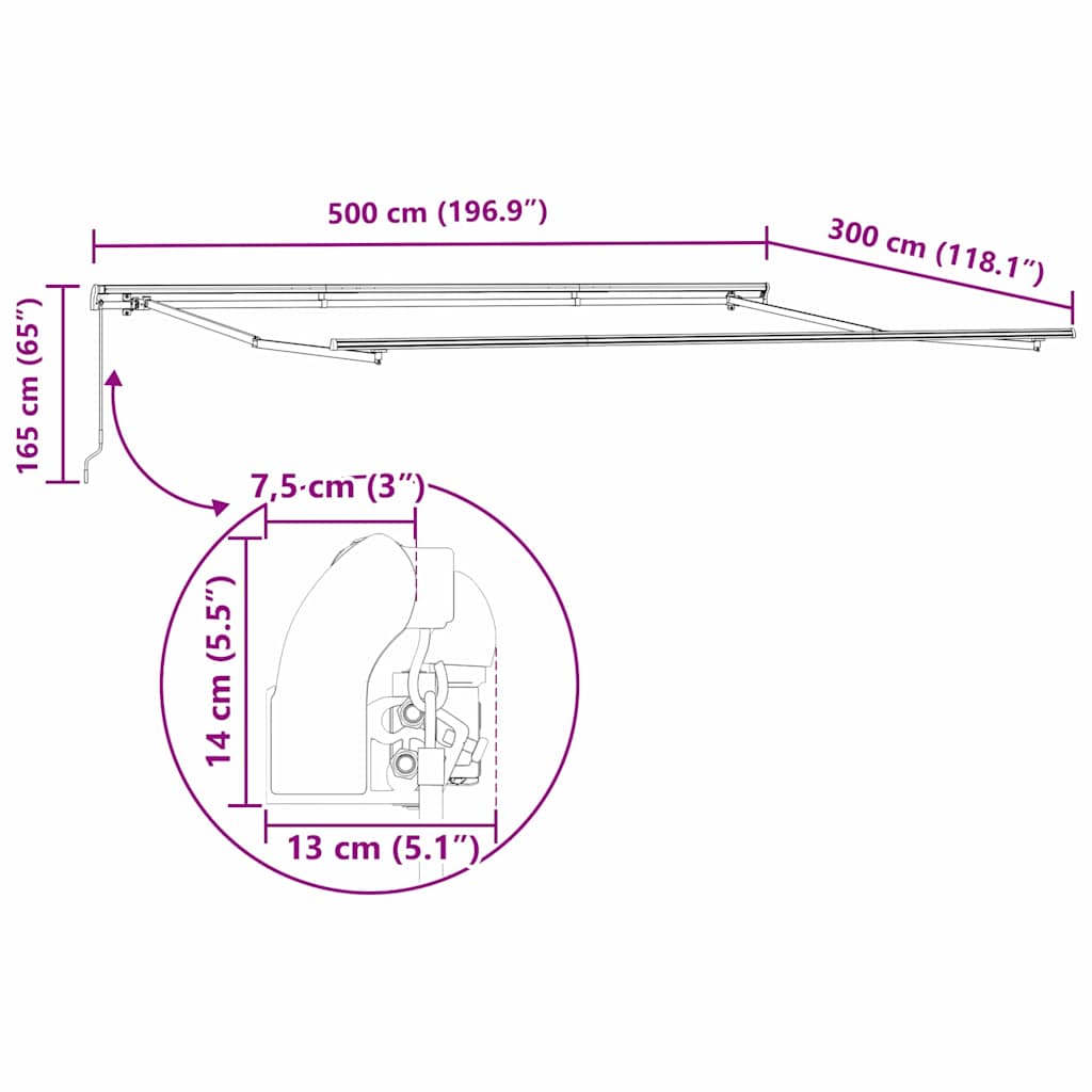 Povlačivi tende Šareni 500 × 300 cm Poliester i aluminij