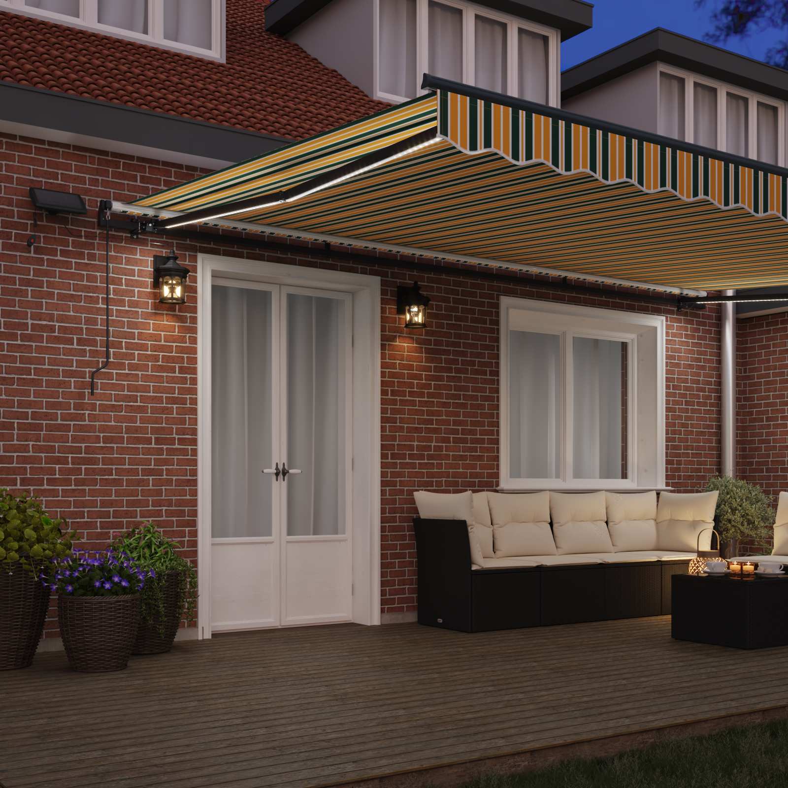 Skrovita tenda S LED lampica Zelena i žuta 500 ×300 cm tkanina