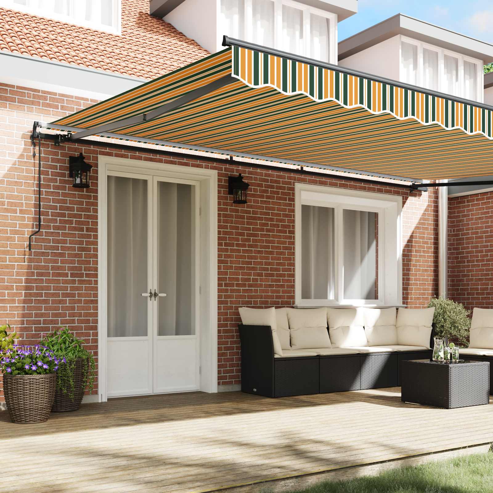 Skrovita tenda Zelena i žuta 500 × 300 cm Tkanina i Aluminij