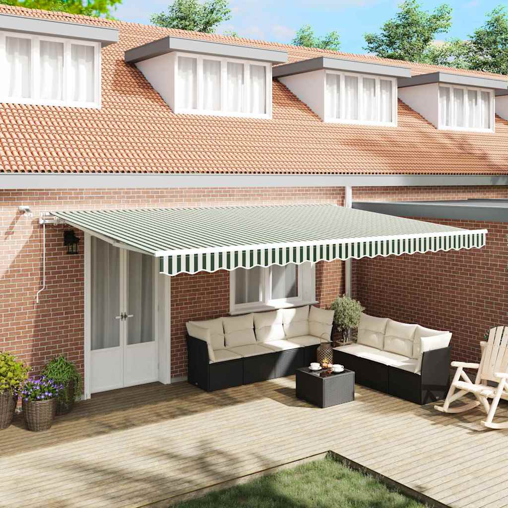 Skrovita tenda Zelena i bijela 500 × 300 cm Poliester i metal