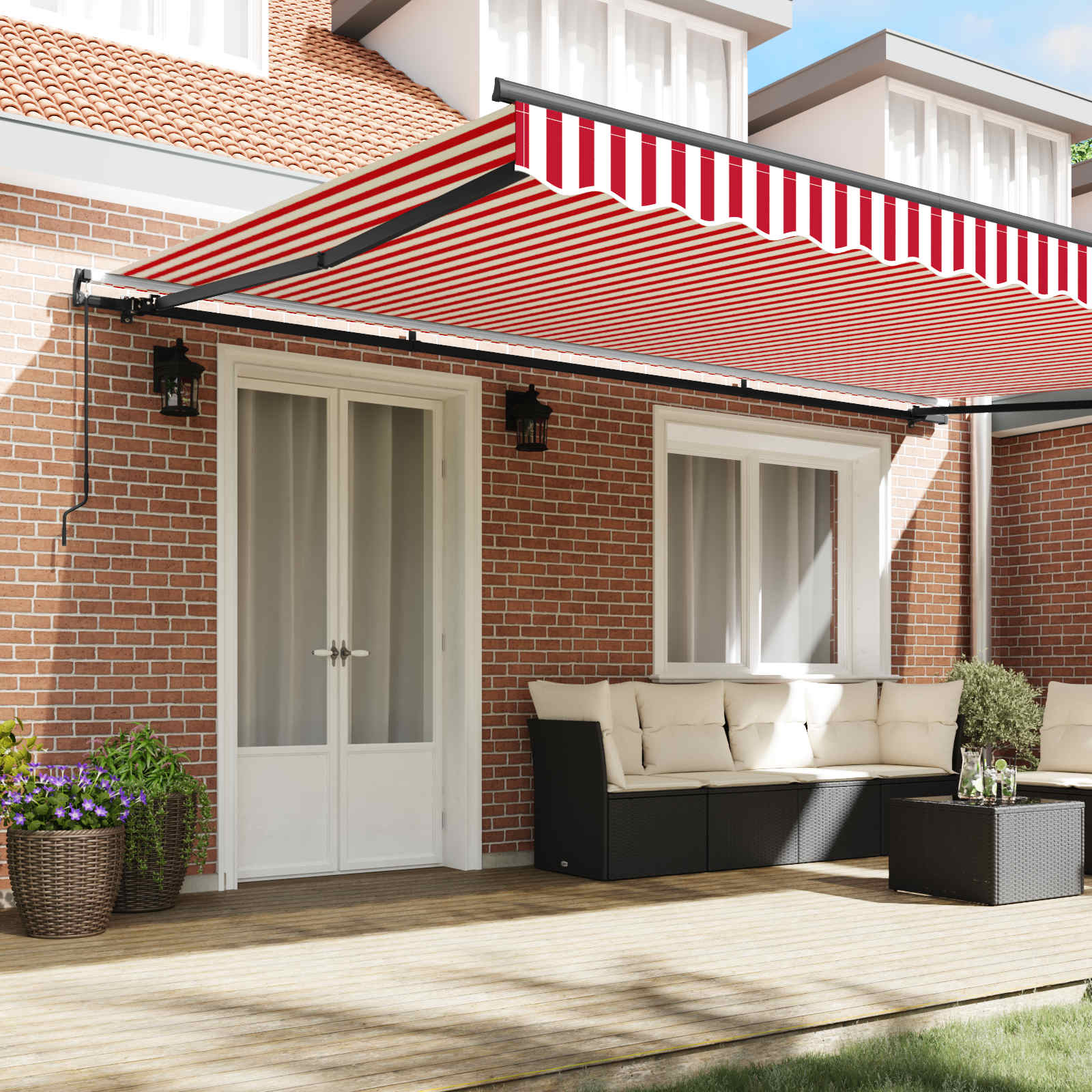 Skrovita tenda Crvena i bijela 500 × 350 cm Poliester i čelik
