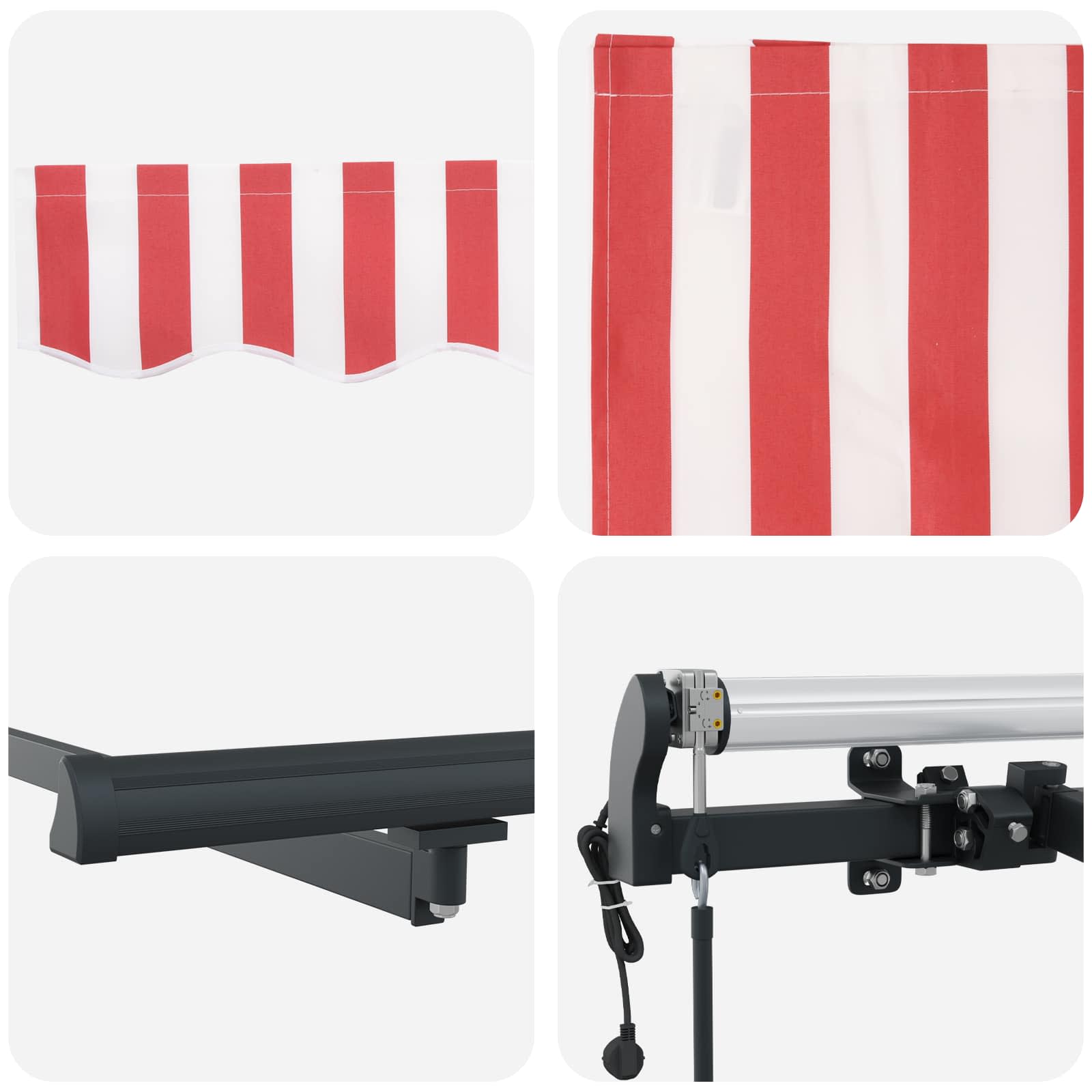 Skrovita tenda Crvena i bijela 500 × 350 cm Tkanina i Aluminij