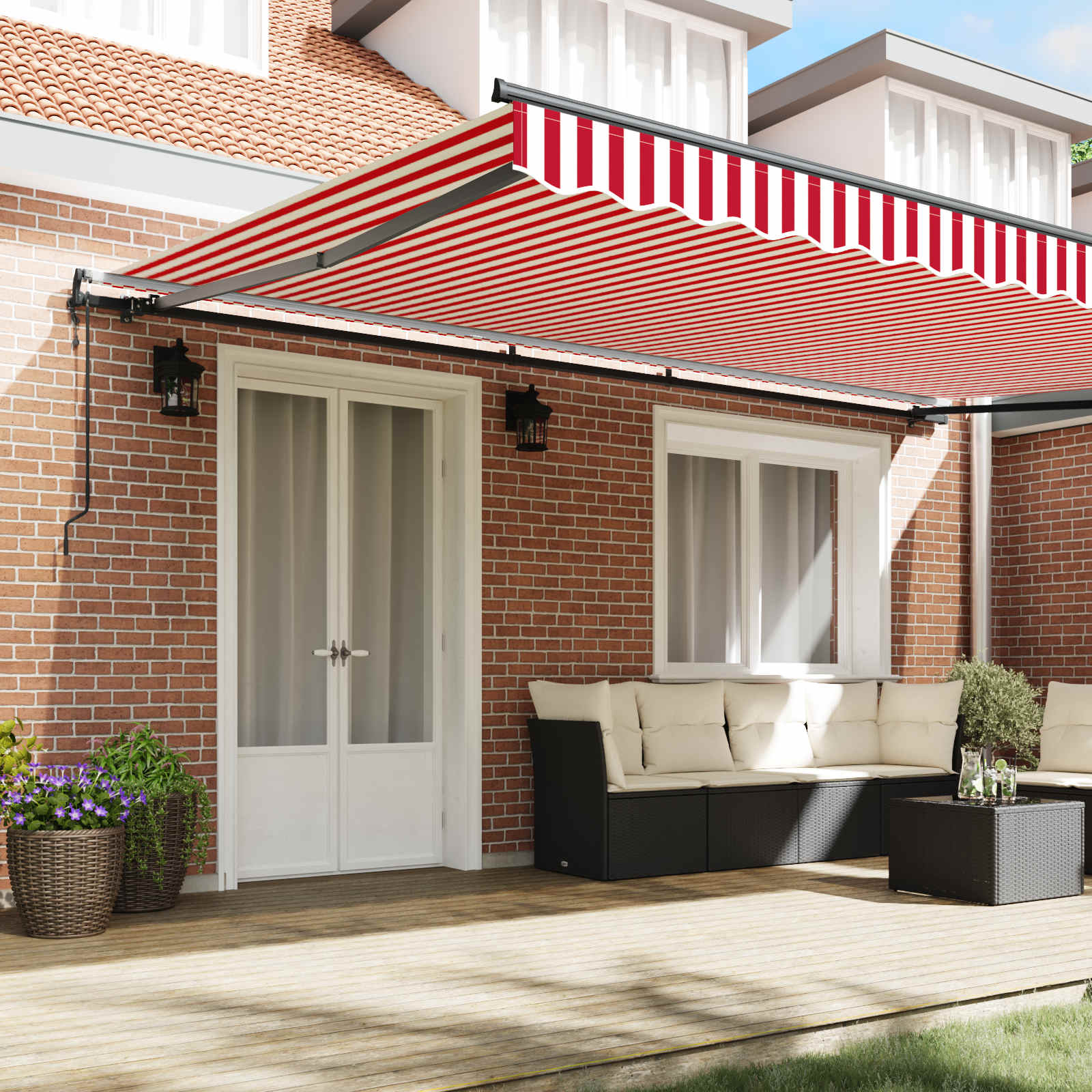 Skrovita tenda Crvena i bijela 500 × 350 cm Tkanina i Aluminij