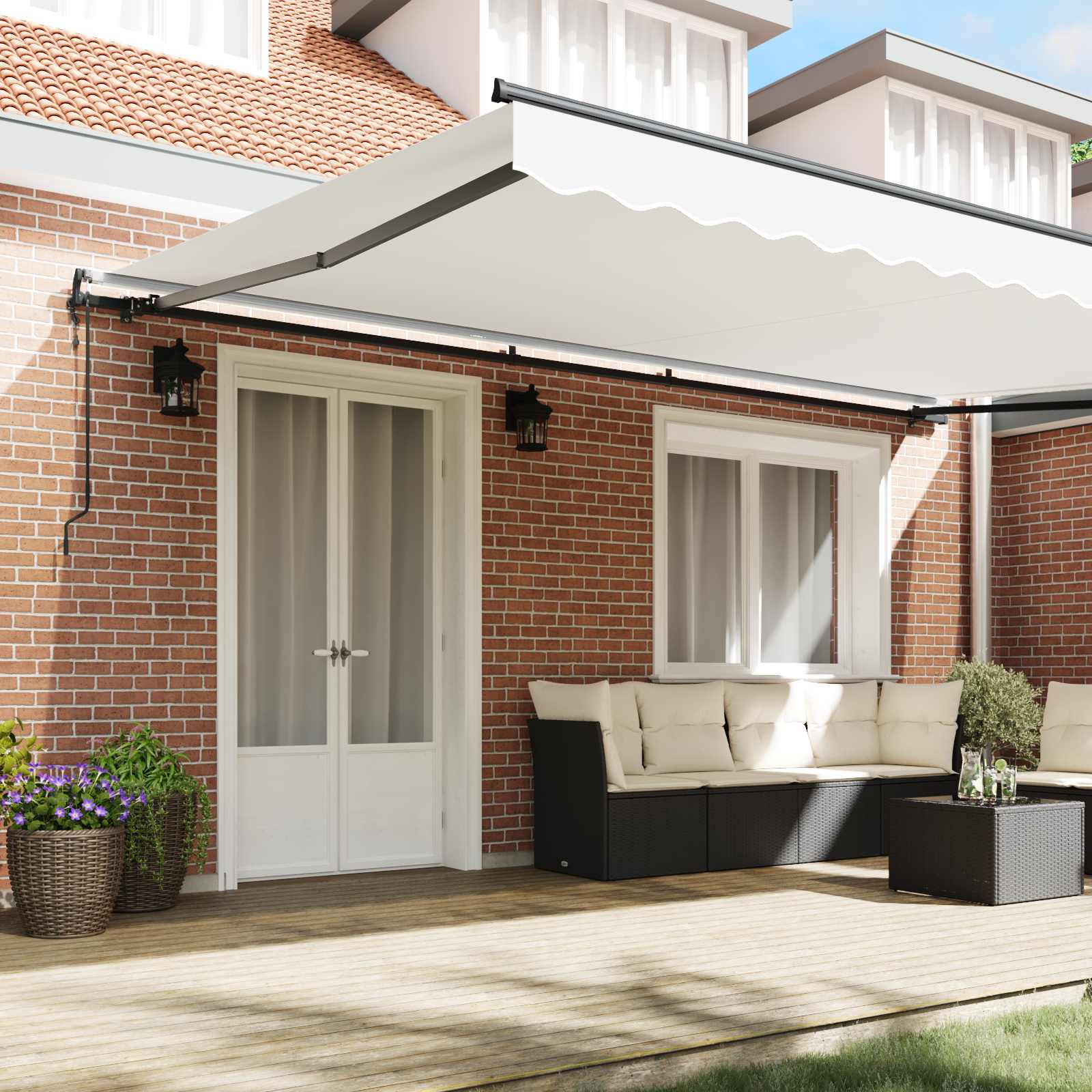 Skrovita tenda Bijelo 500 × 350 cm Tkanina i Aluminij