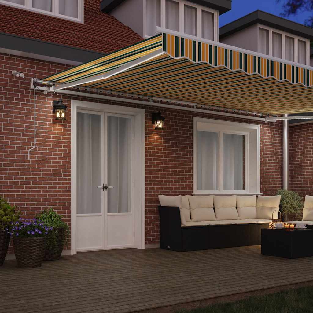 Skrovita tenda Zelena i žuta 500 × 350 cm Poliester i metal